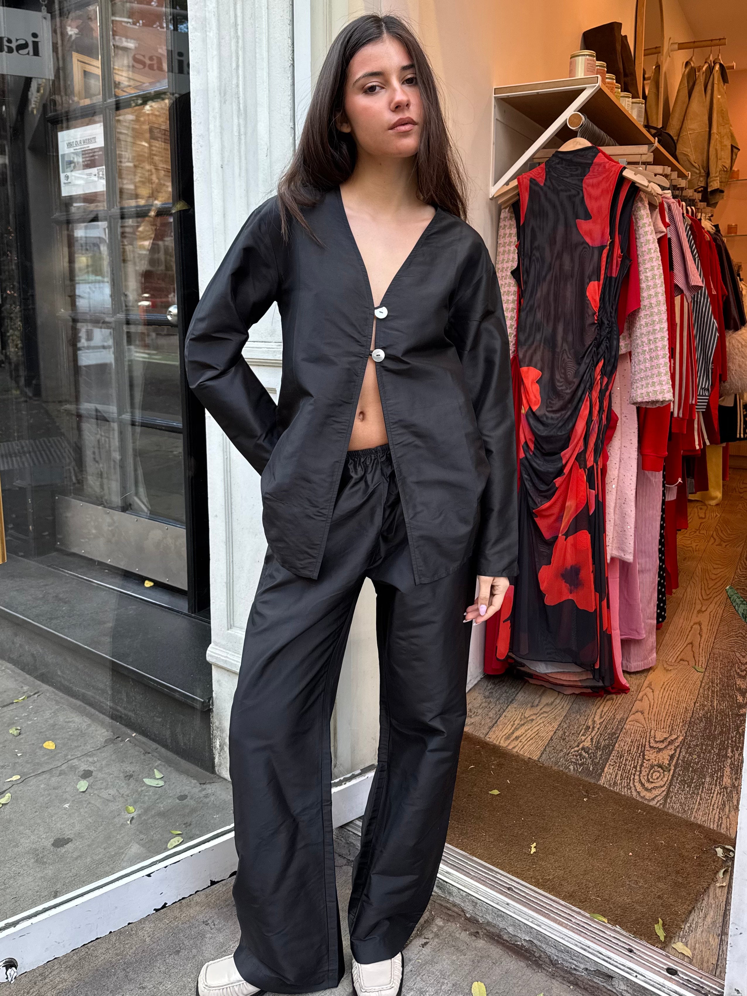 Premium Taffeta Silk Pants in Jet Black - Ultimate Comfort & Style