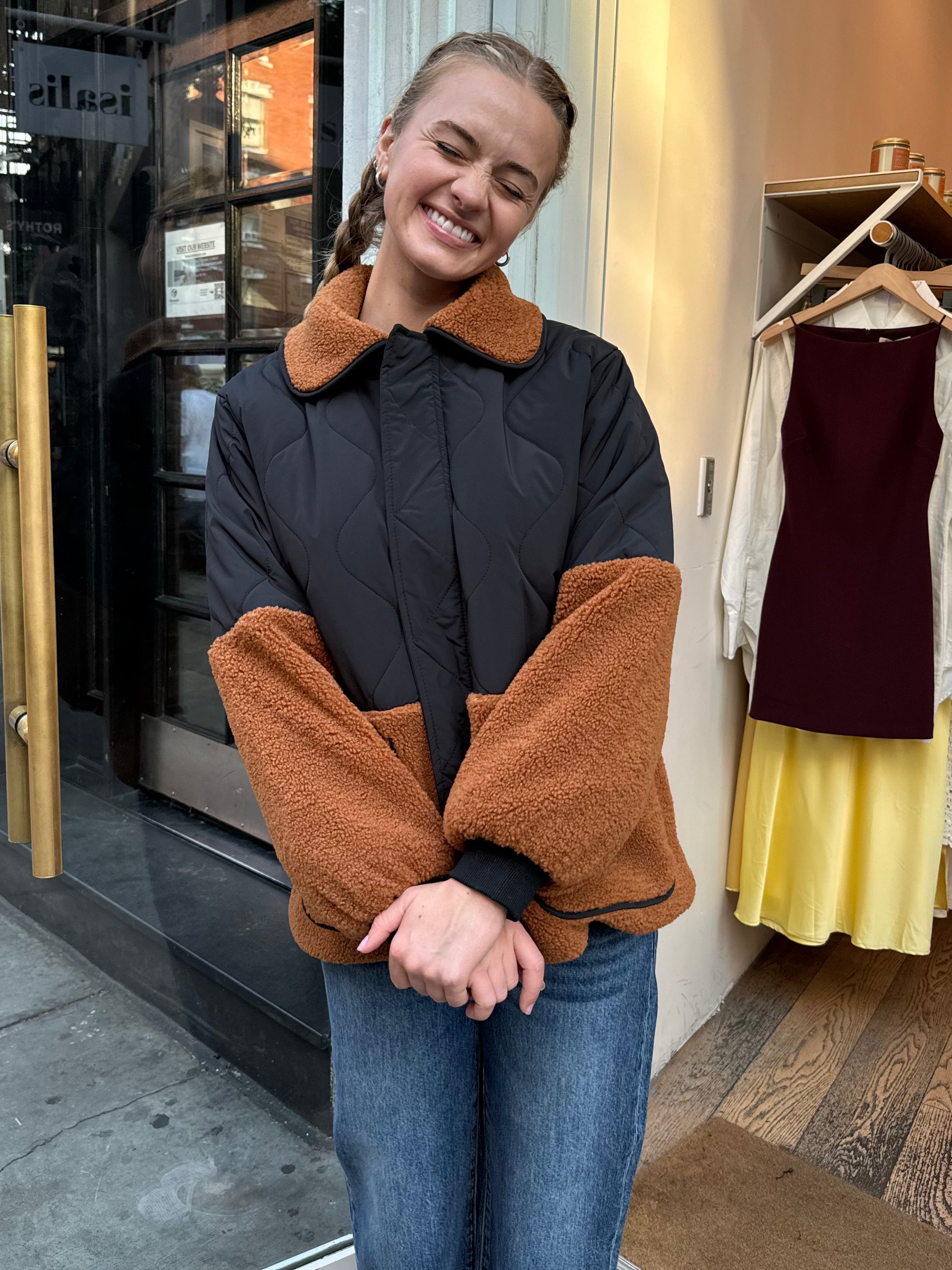 Ultimate Toasty Vibes Sherpa Jacket - Black/Rust