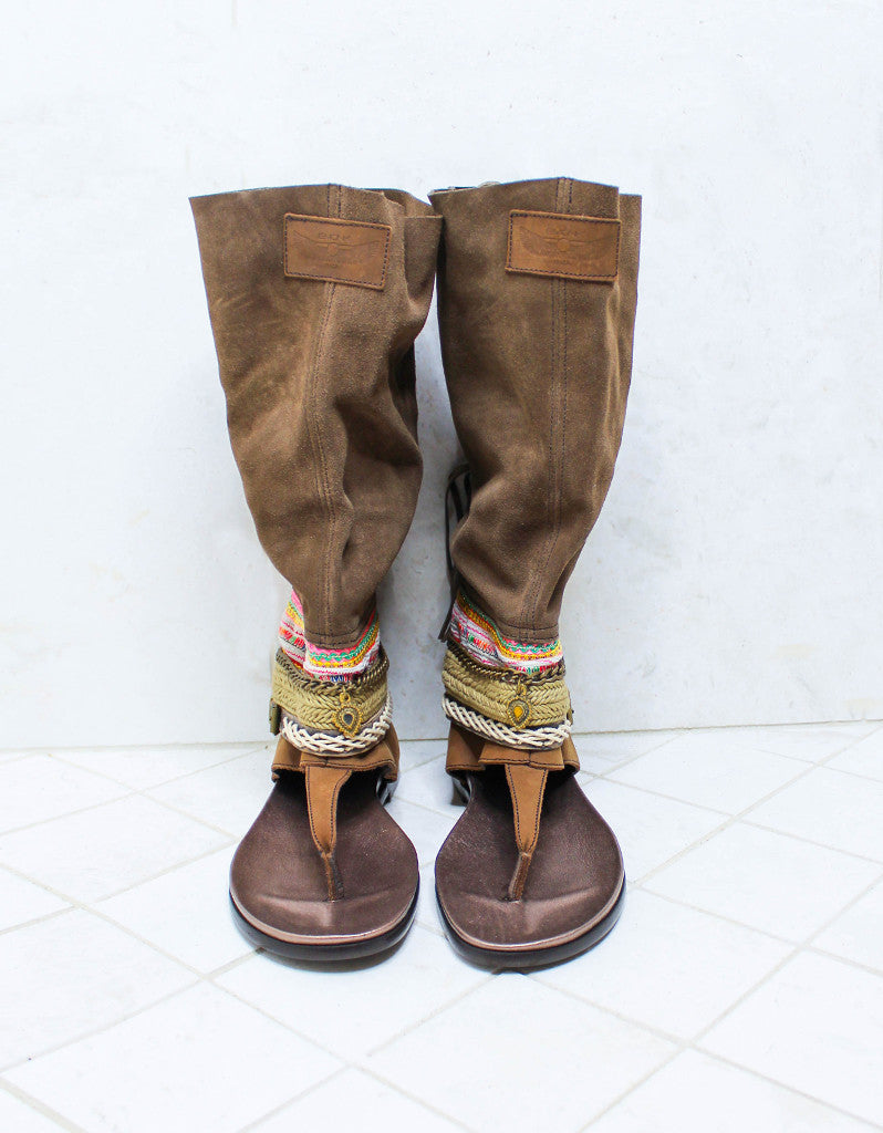 Premium Handmade Boho High Boot Sandals in Brown | Size 41