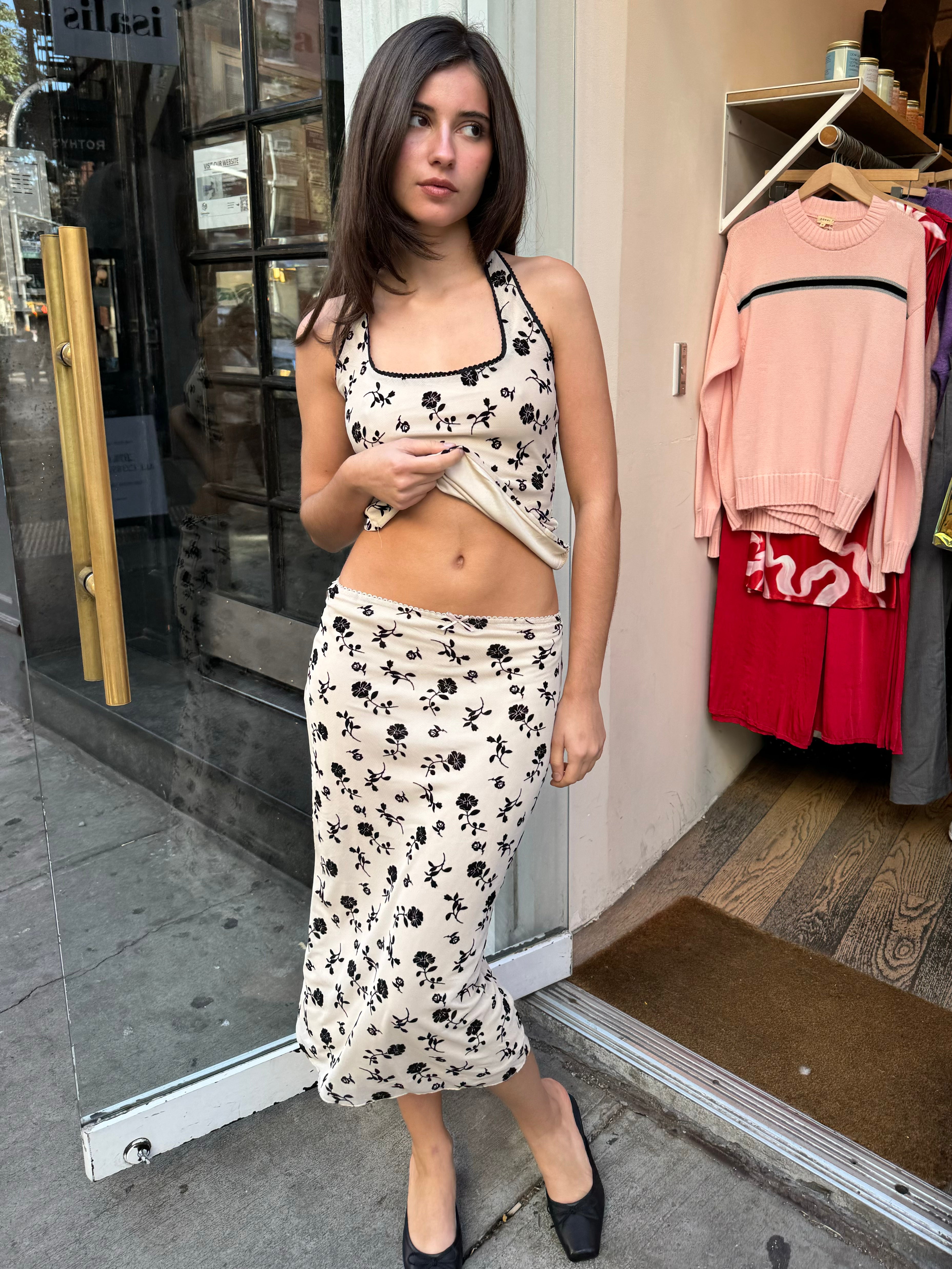 Premium Floral Cream Midi Skirt - Ultimate Comfort & Style