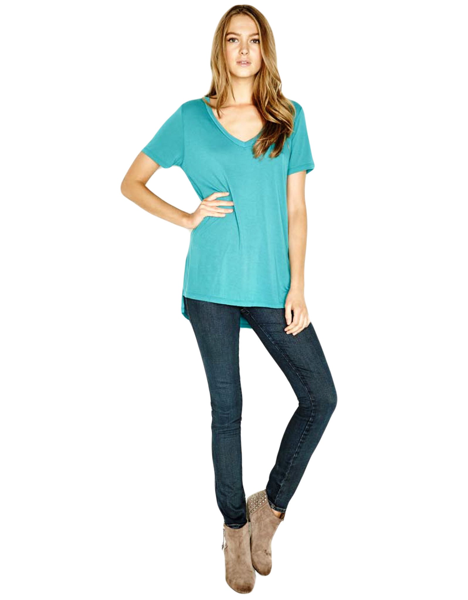 Premium Michael Lauren Tennessee V-Neck Tee in Aqua Lagoon