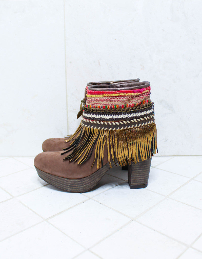 Premium Custom Boho High Heel Boots - Brown | Size 39