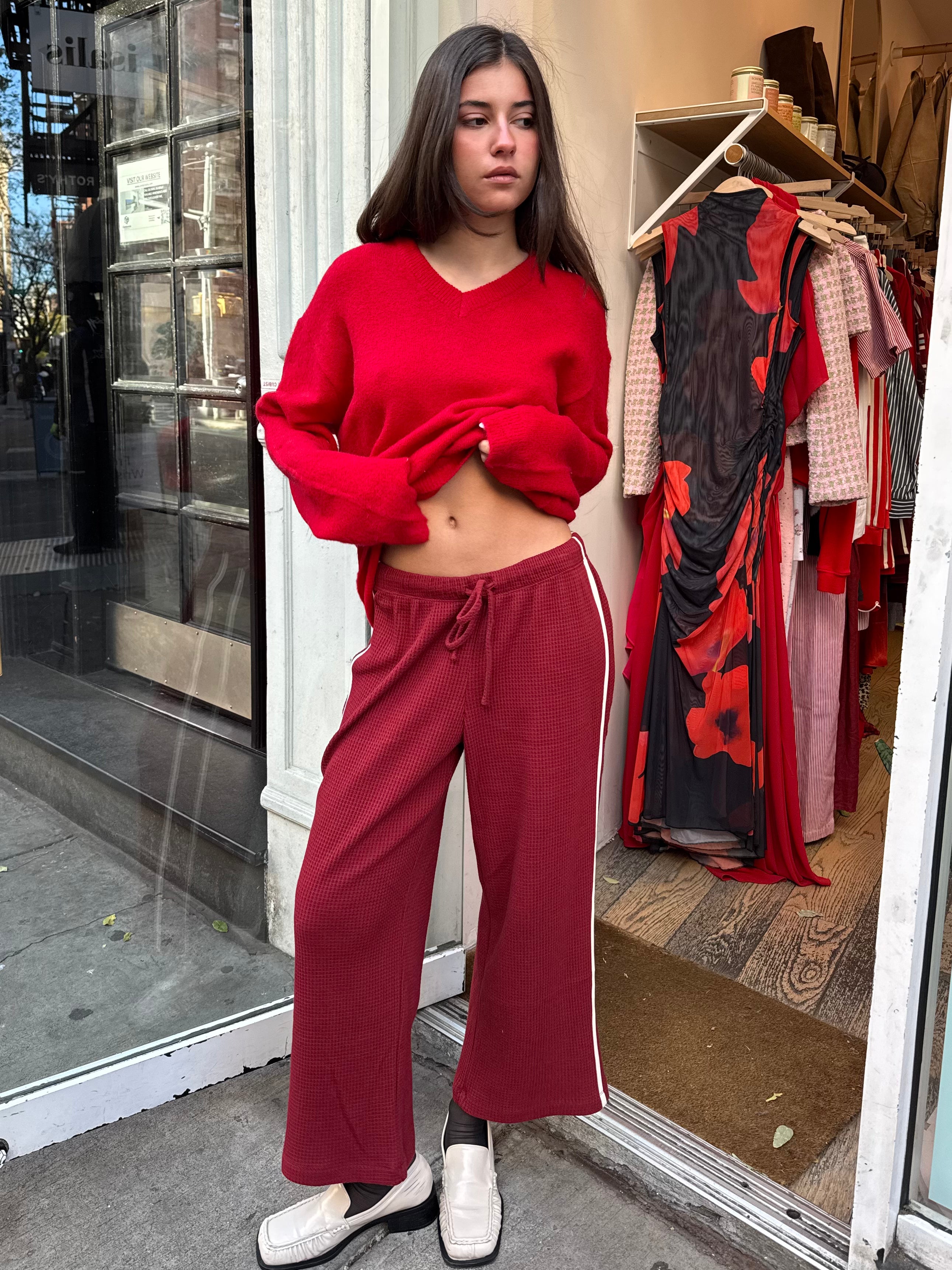 Premium Shea Cropped Waffle Pants in Maroon - Ultimate Comfort & Style