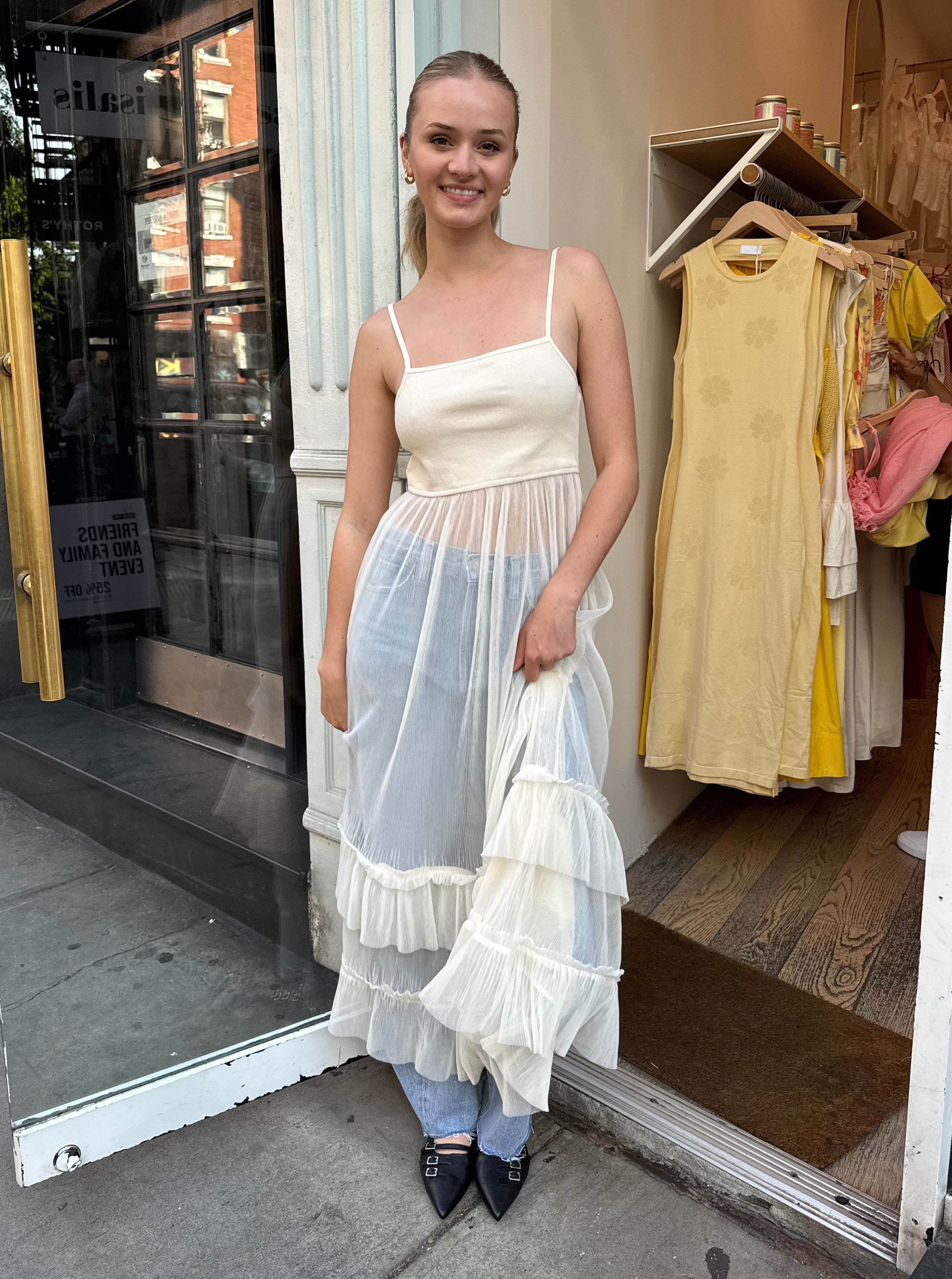 Premium Orion Mesh Maxi Dress - Cream | Elegant & Comfortable