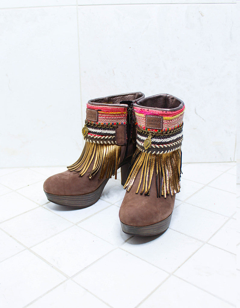 Premium Custom Boho High Heel Boots - Brown | Size 39