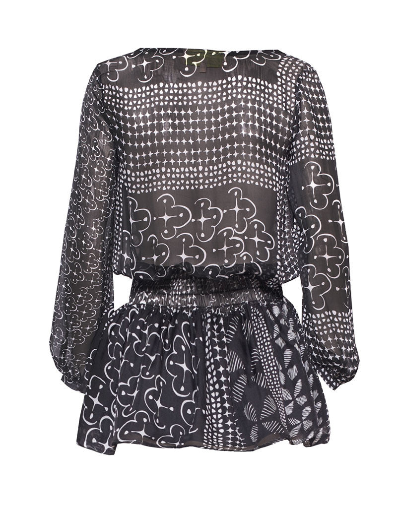 Premium laLESSO Furaha Silk Drop Waist Dress - Black/White Pattern