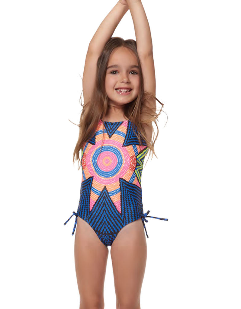 Premium Mara Hoffman Kids Starbasket Tie One-Piece Swimsuit in Navy