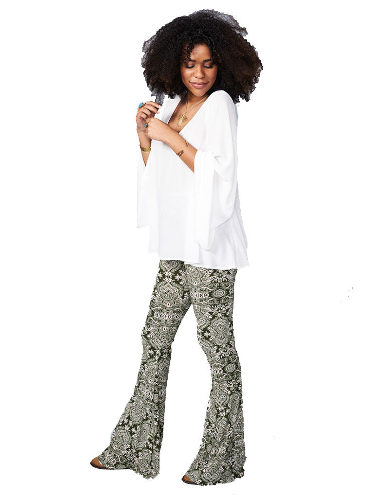 Premium Olive Print Bam Bam Bells - Ultimate Boho Chic Pants
