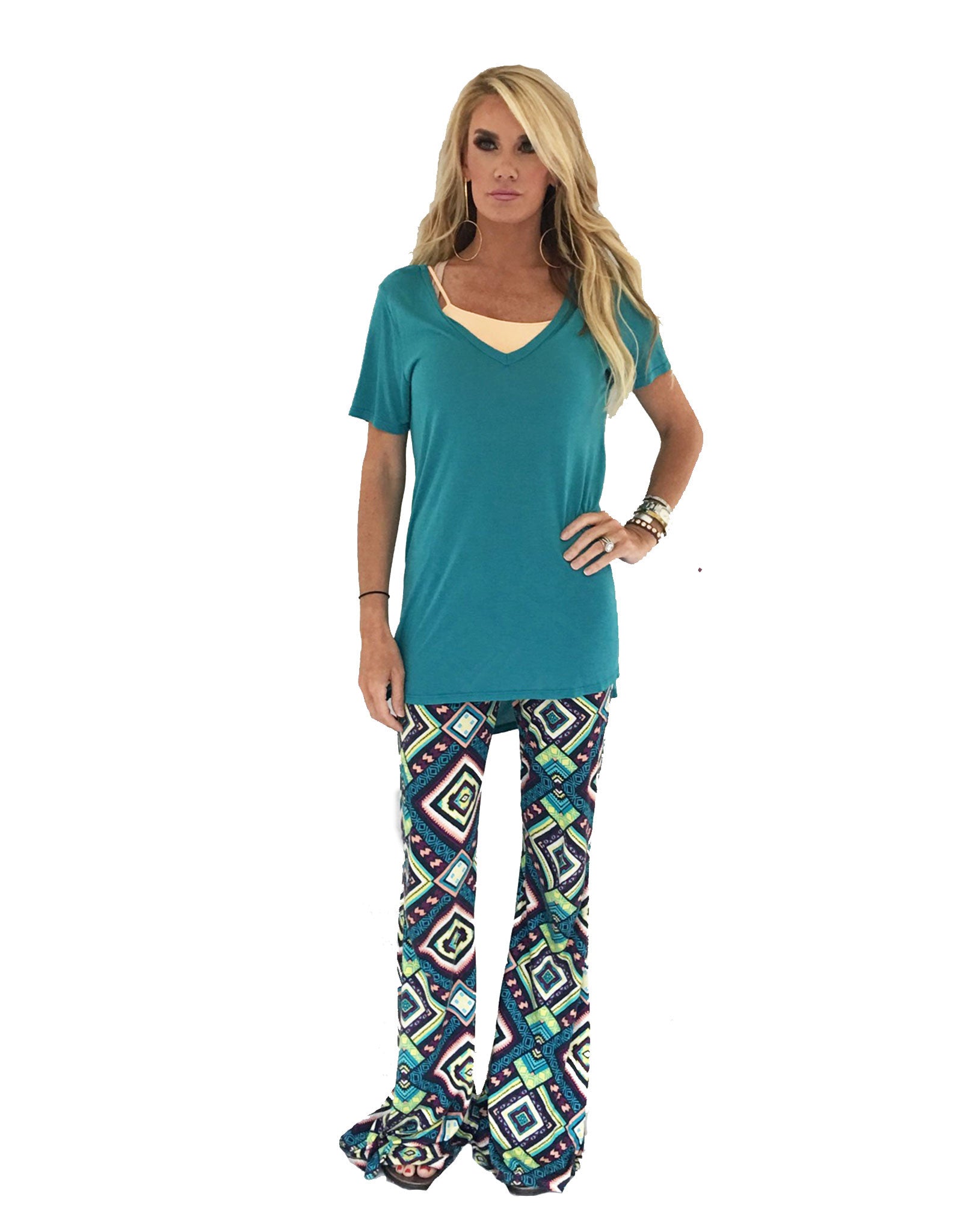 Premium Michael Lauren Tennessee V-Neck Tee in Aqua Lagoon