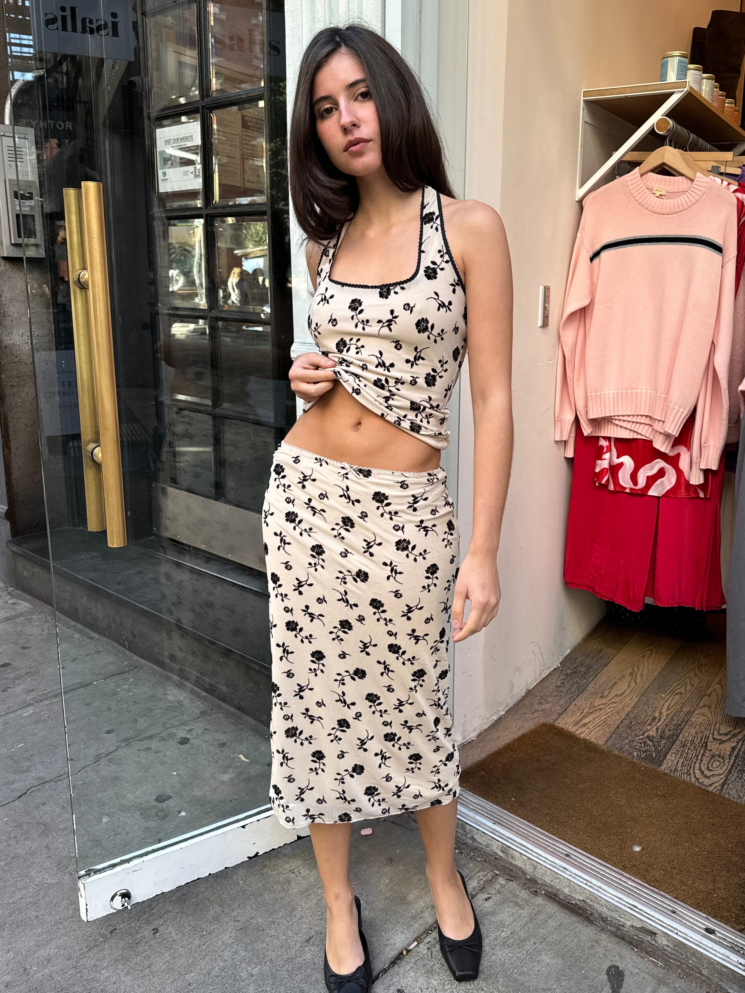 Premium Floral Cream Midi Skirt - Ultimate Comfort & Style