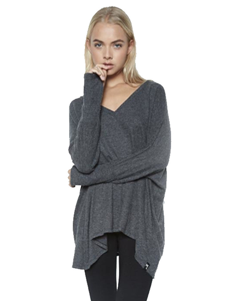 Michael Lauren Harman Premium Oversized V-Neck Pullover with Thumbholes - Black