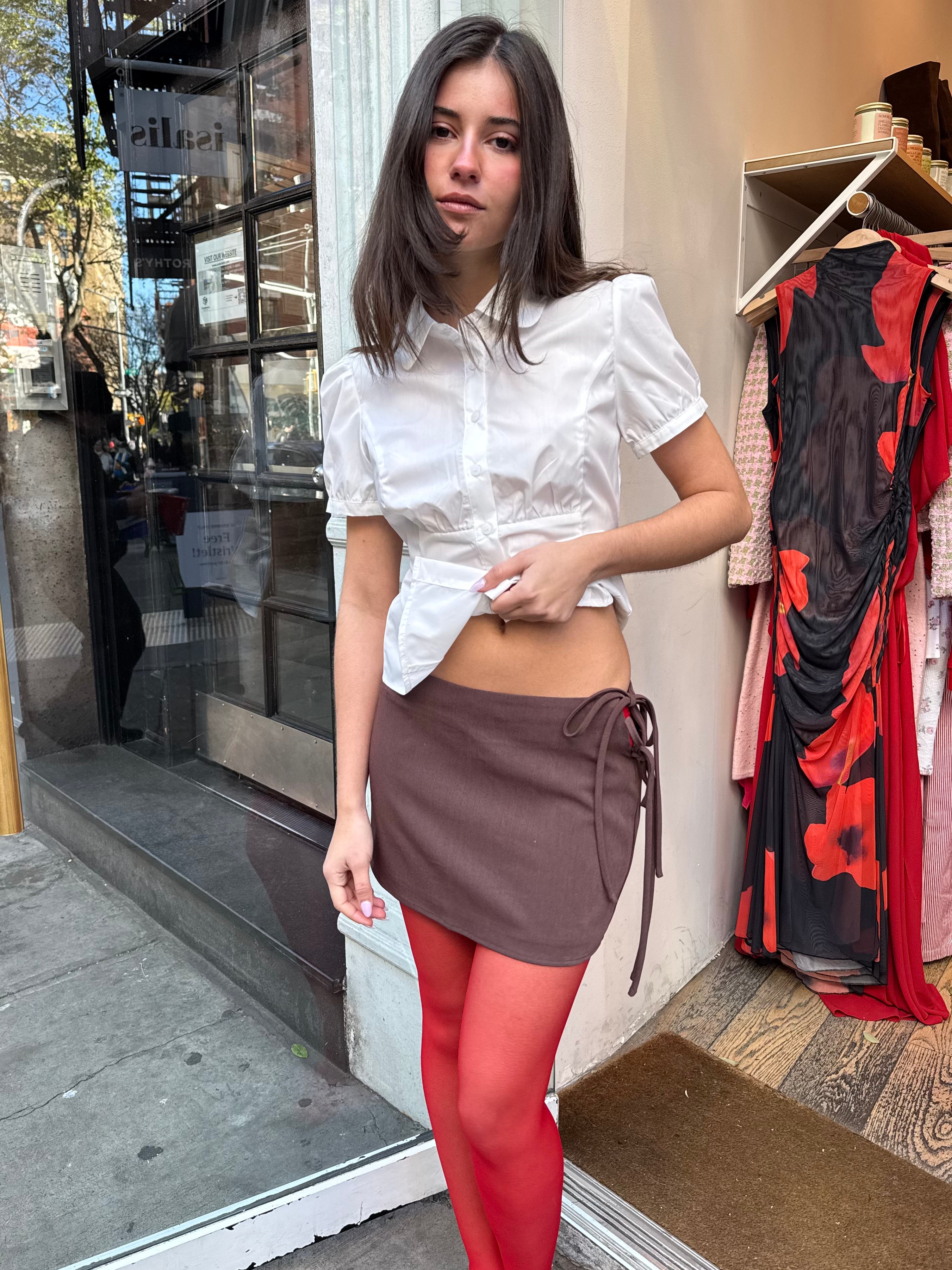 Premium Grimes Ribbon Mini Skirt - Brown Elegance