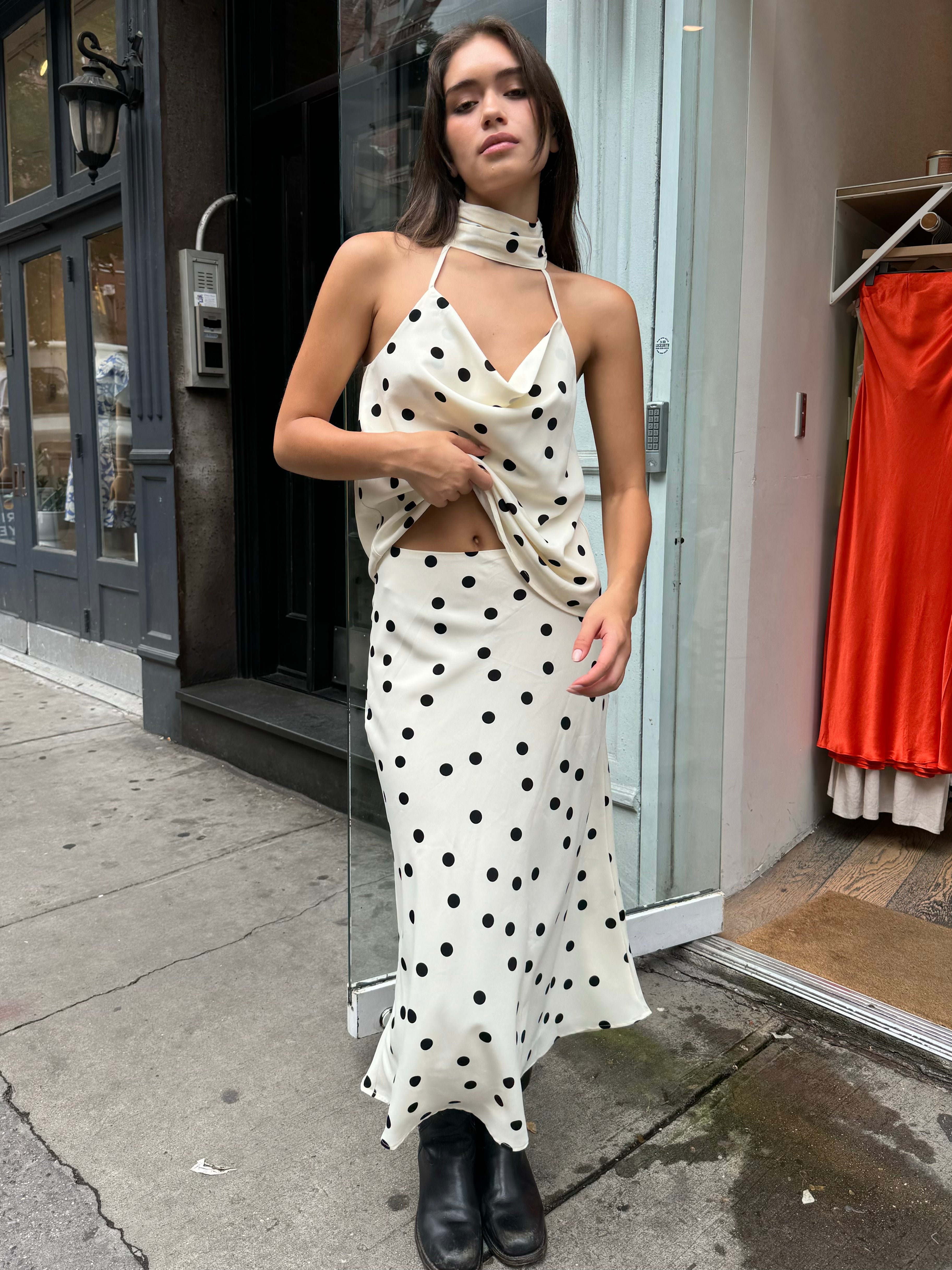 Premium Sutro Maxi Skirt - White Black Dot