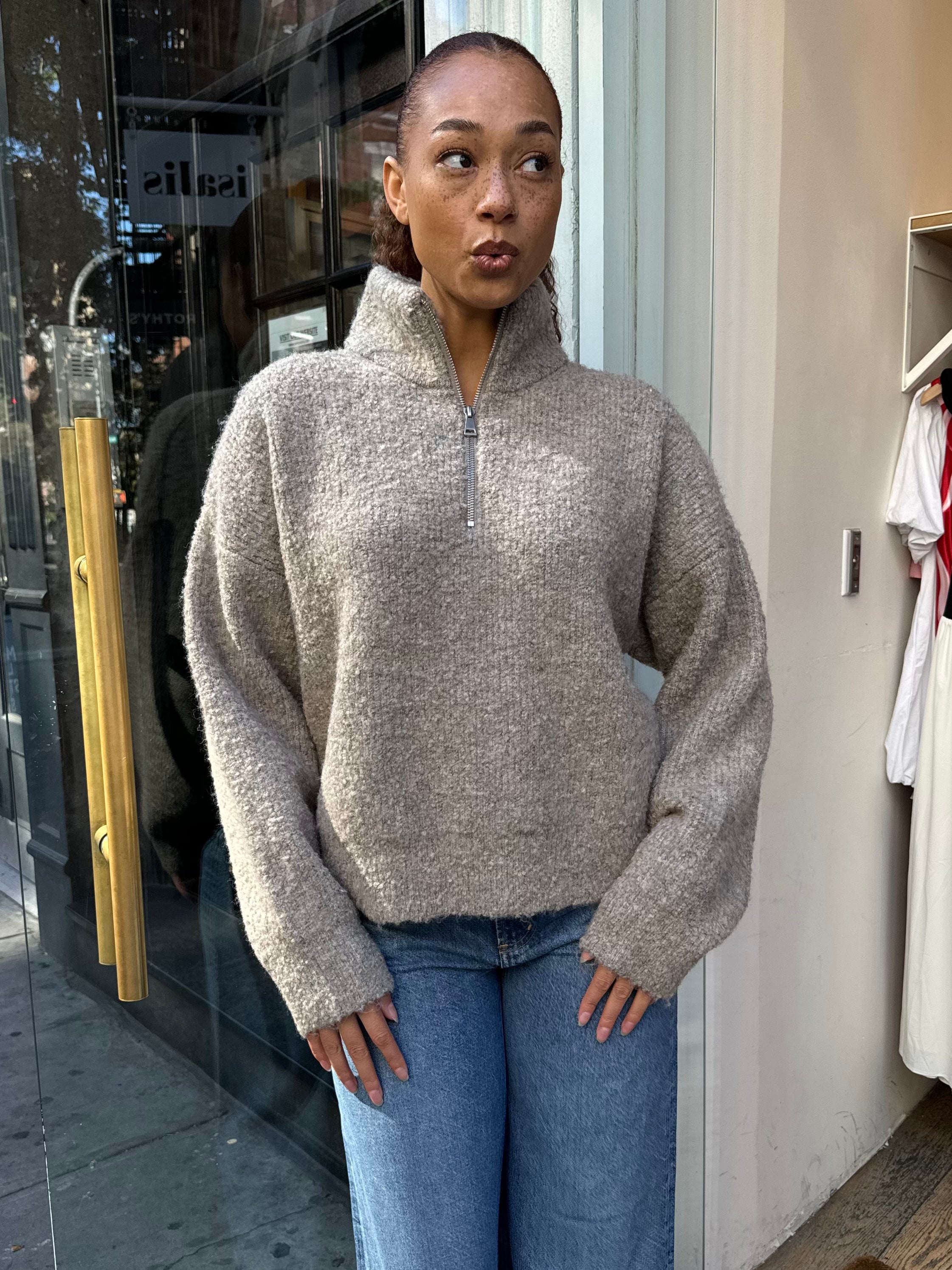 Premium Andre Half-Zip Mock-Neck Sweater in Smoke