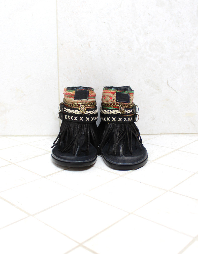 Premium Handmade Boho Sandals in Black | Custom Size 39