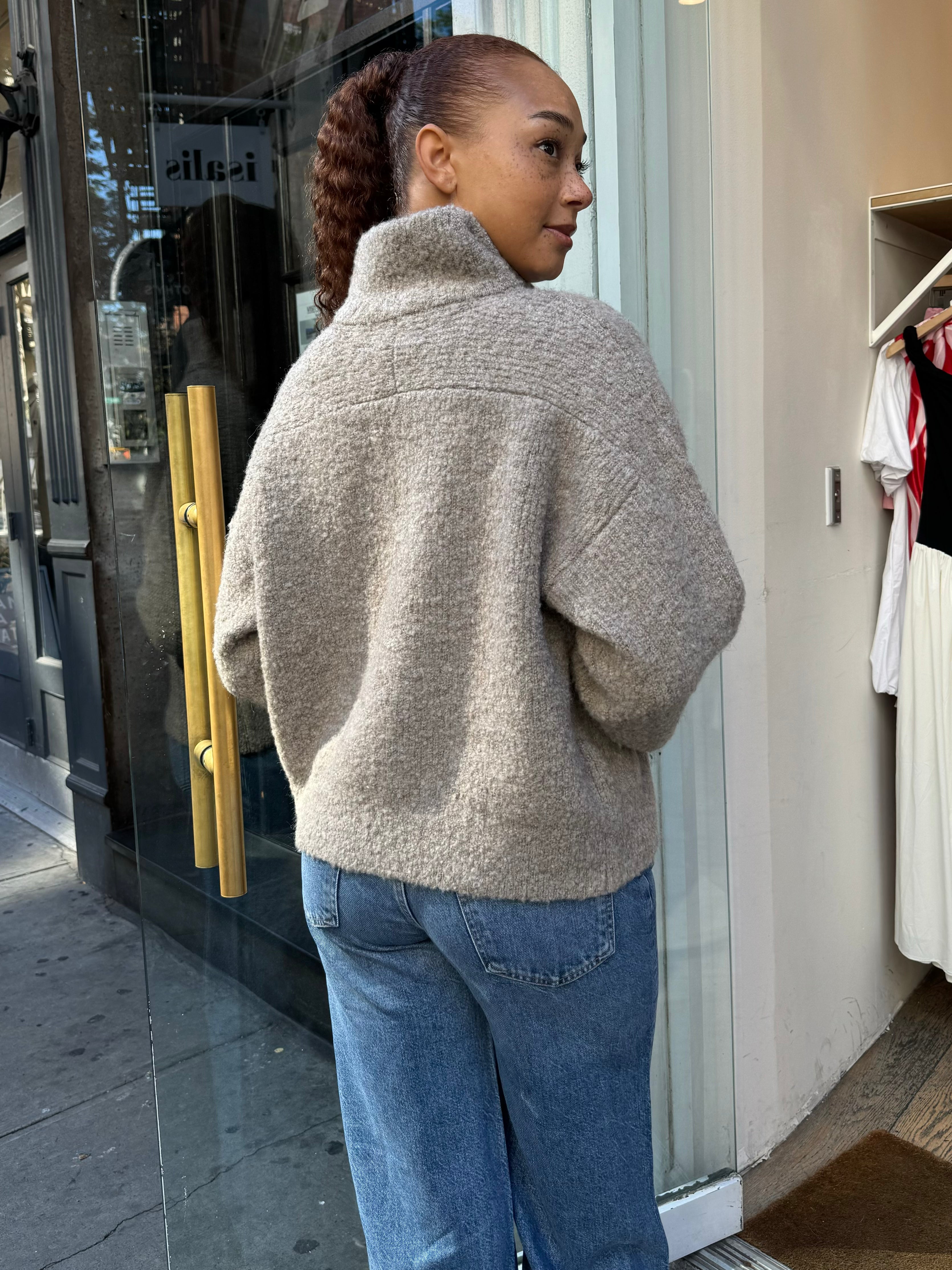 Premium Andre Half-Zip Mock-Neck Sweater in Smoke