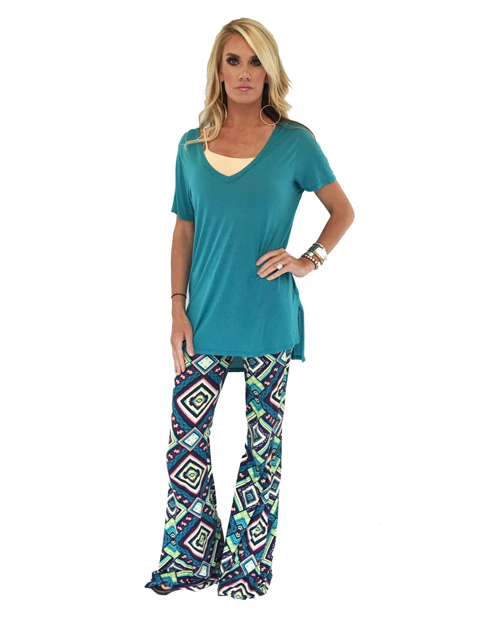 Premium Michael Lauren Tennessee V-Neck Tee in Aqua Lagoon