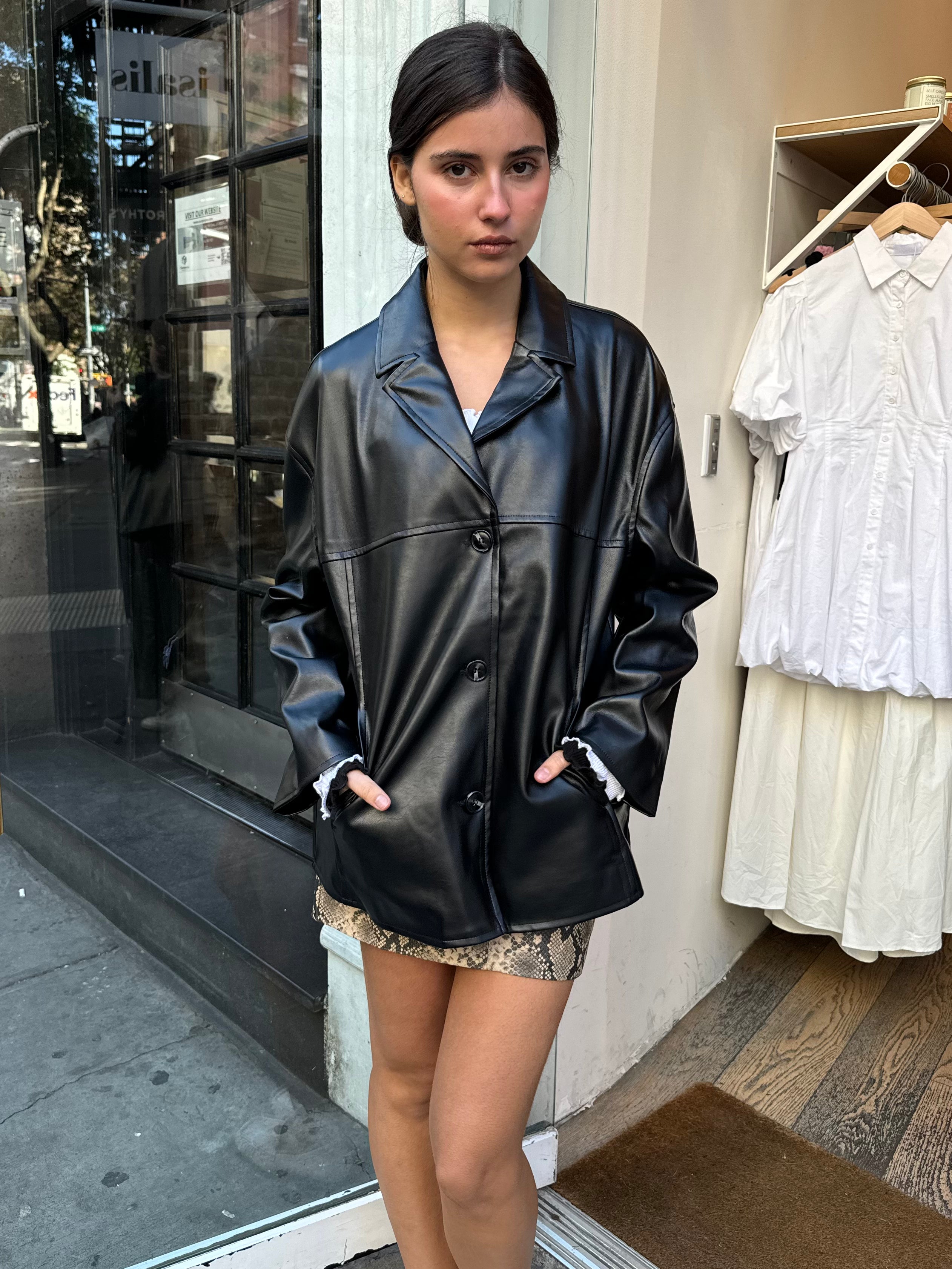 Premium Naomi Faux Leather Blazer - Ultimate Black Edition
