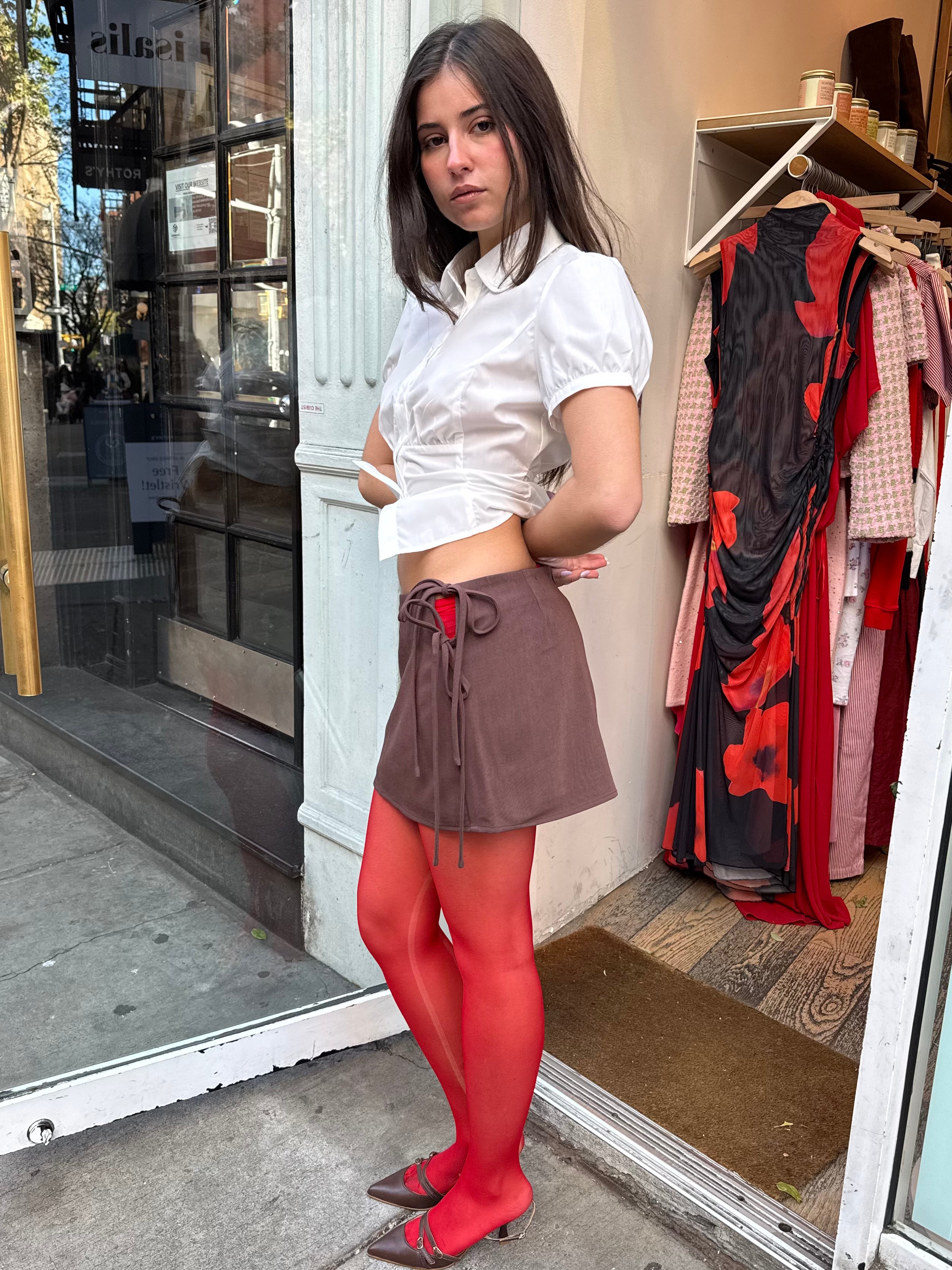 Premium Grimes Ribbon Mini Skirt - Brown Elegance