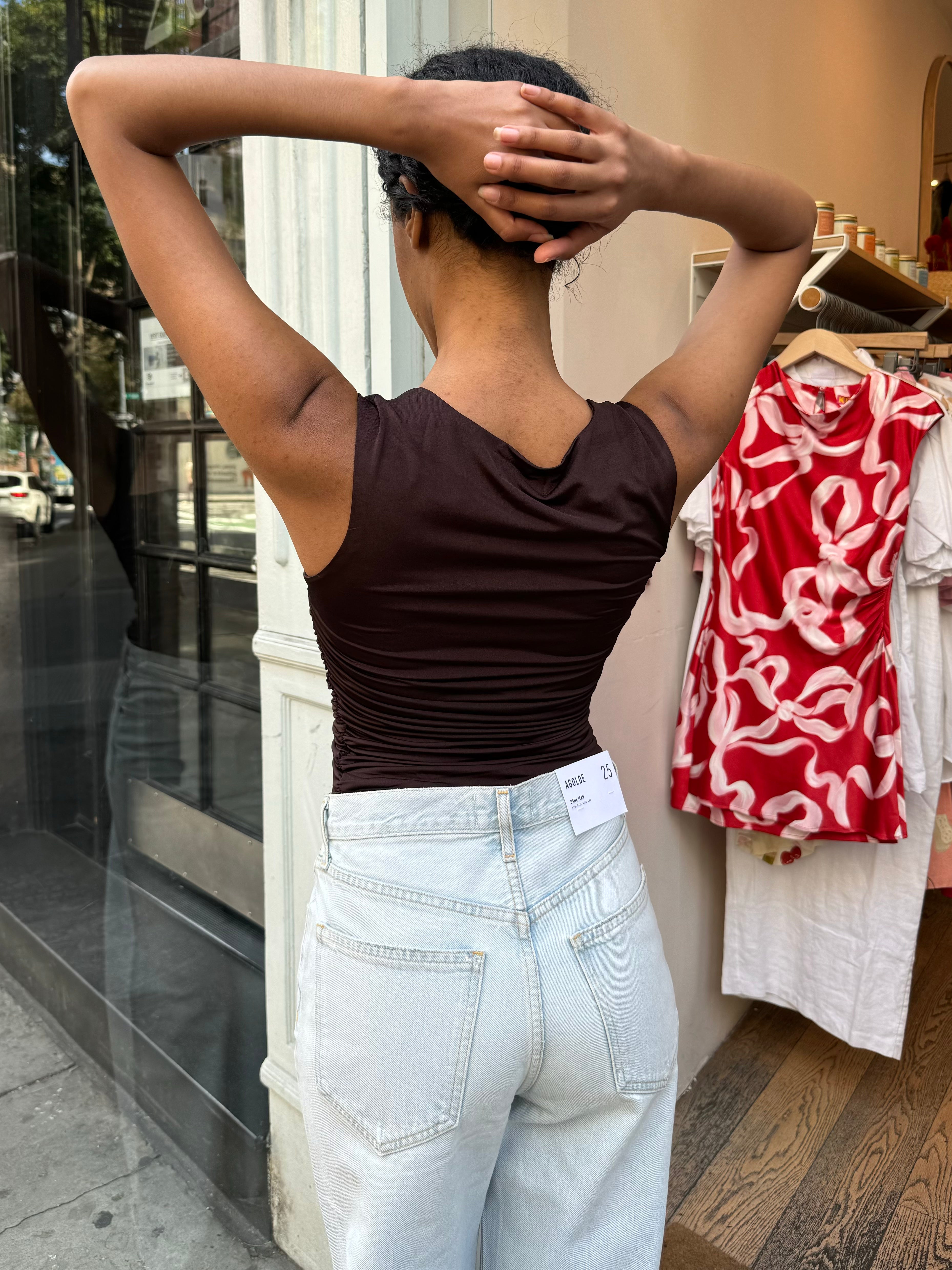 Premium Cleo Ruched Top - Ultimate Brown Elegance