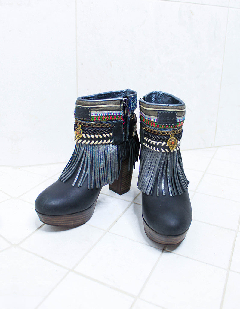 Premium Custom Boho High Heel Boots in Black | Size 40 | Handmade Luxury