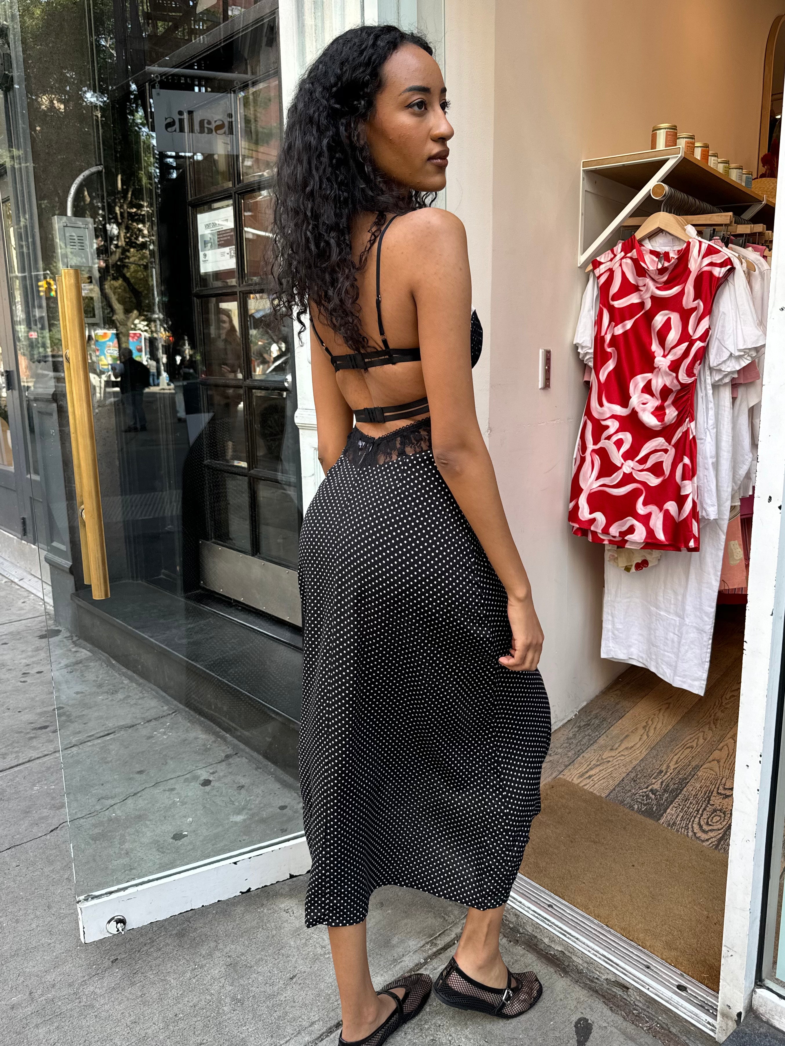 Premium Joan Black Lace Polka Dot Midi Dress