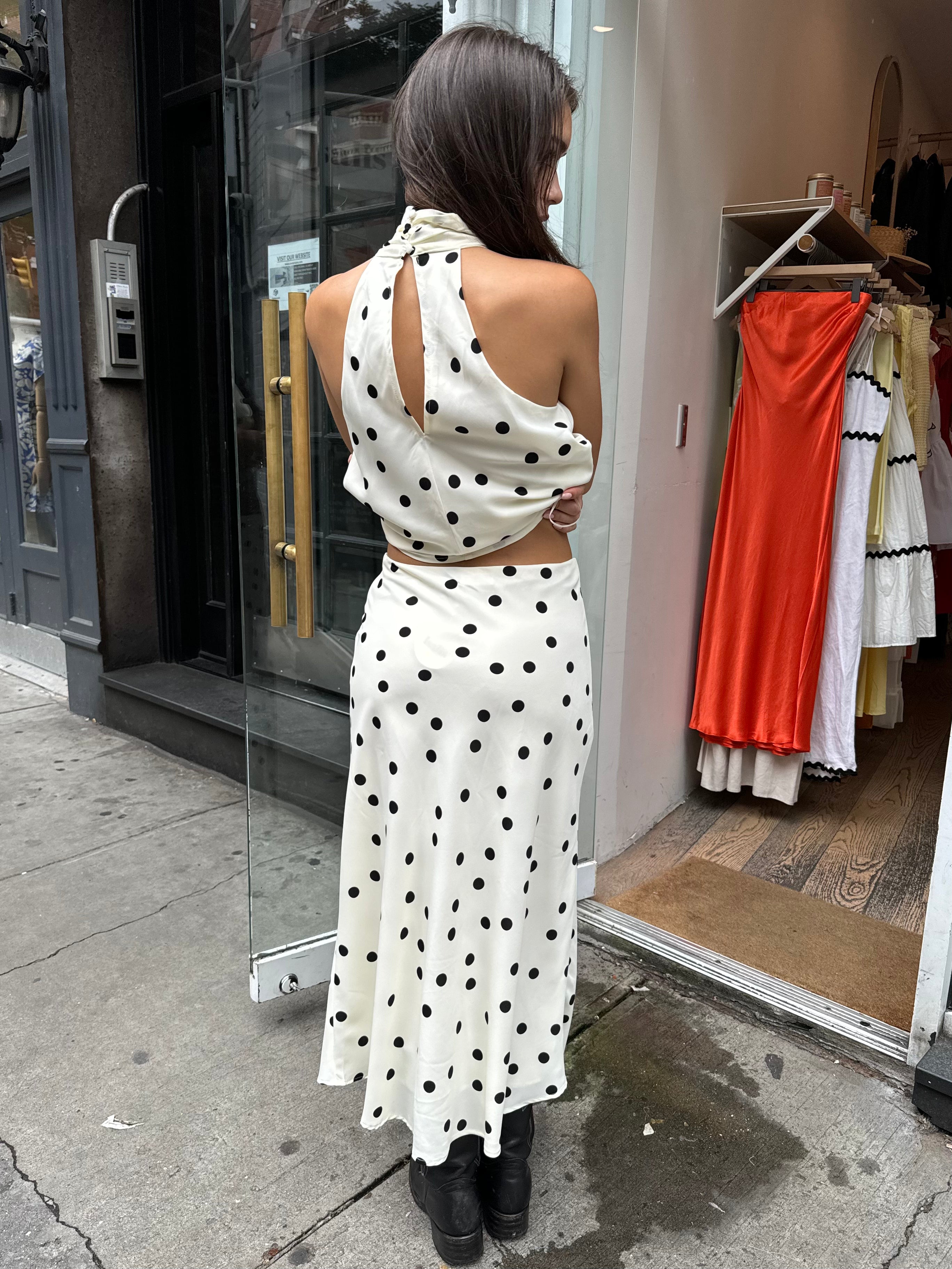 Premium Sutro Maxi Skirt - White Black Dot