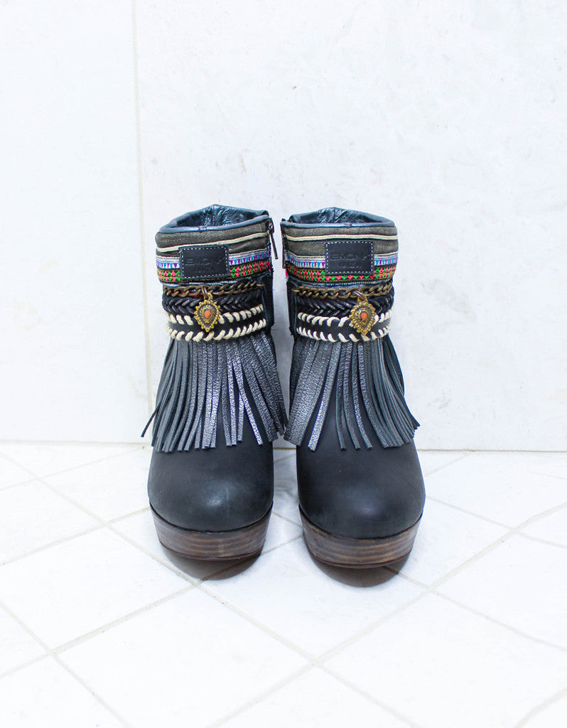 Premium Custom Boho High Heel Boots in Black | Size 40 | Handmade Luxury