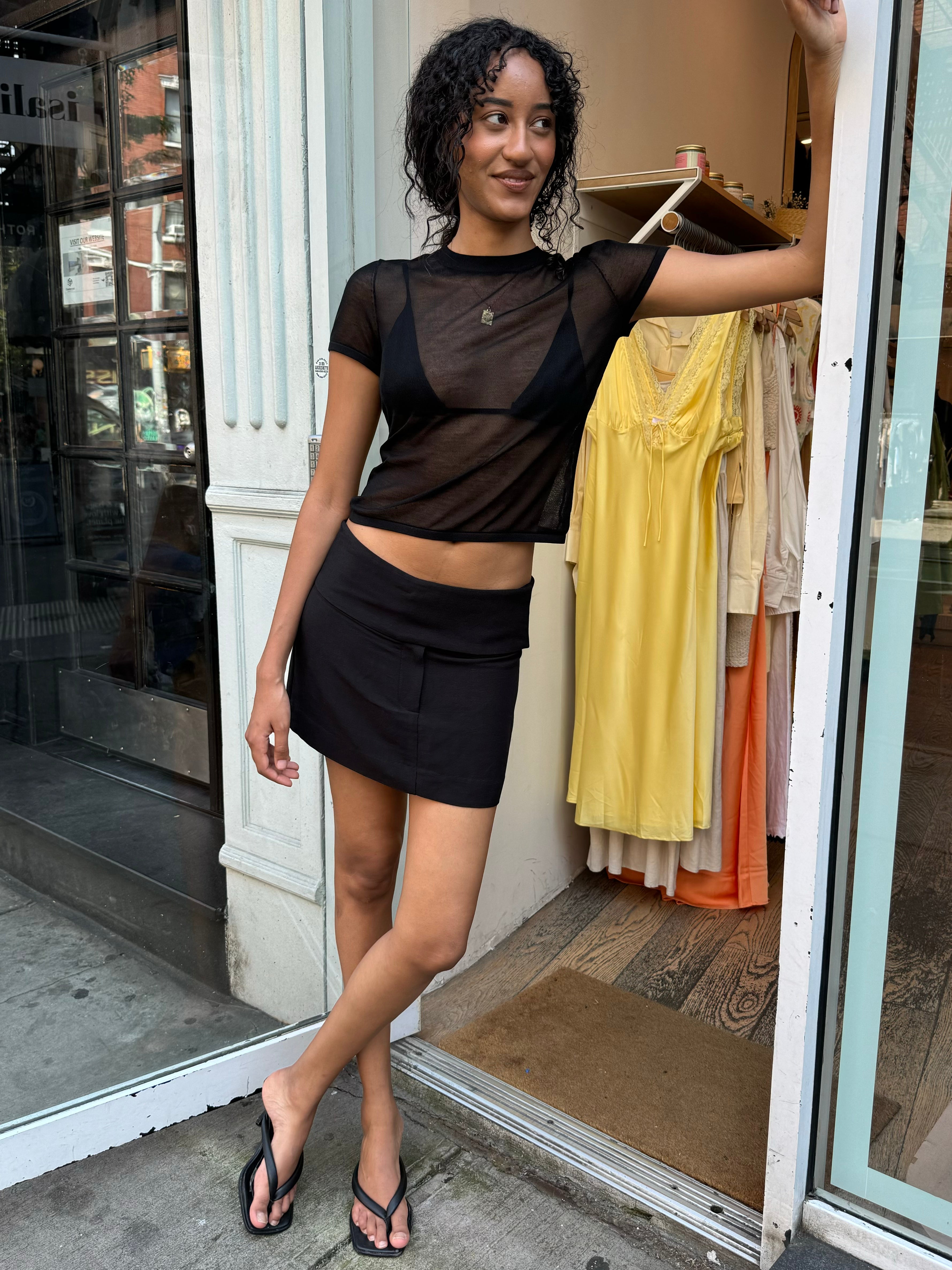 Premium Wide Waistband Black Mini Skirt