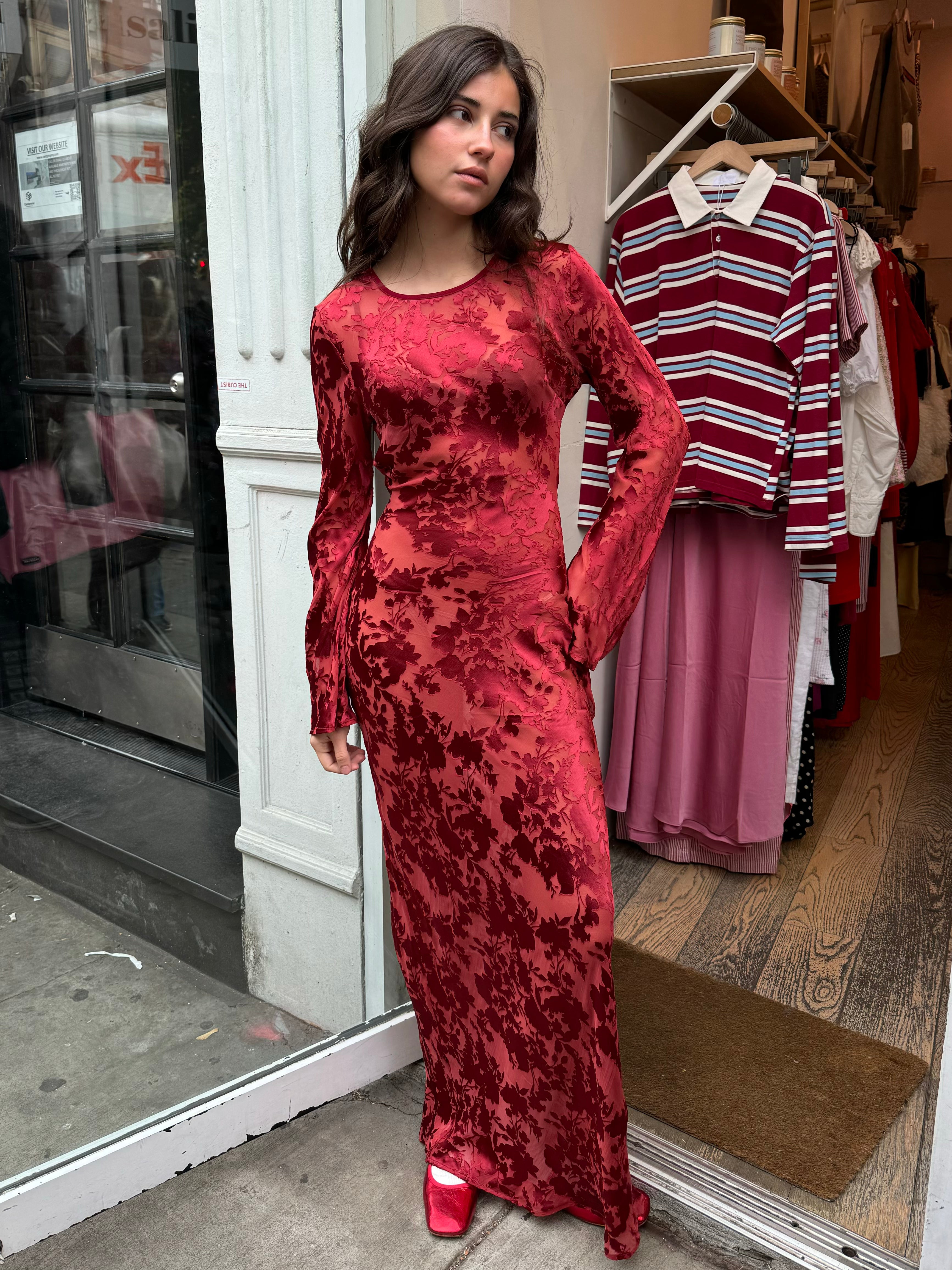 Premium Bettina Maxi Burnout Dress - Ruby Red Elegance