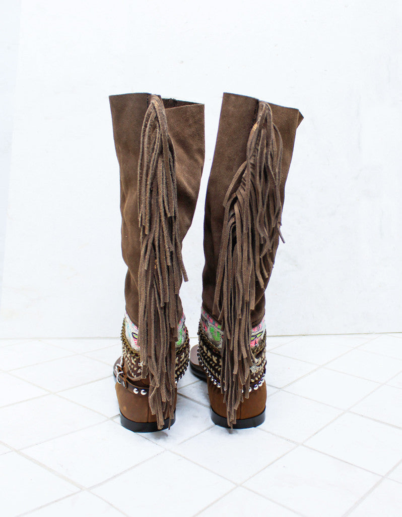 Premium Handmade Boho High Boot Sandals - Brown | Size 38 | Ultimate Comfort