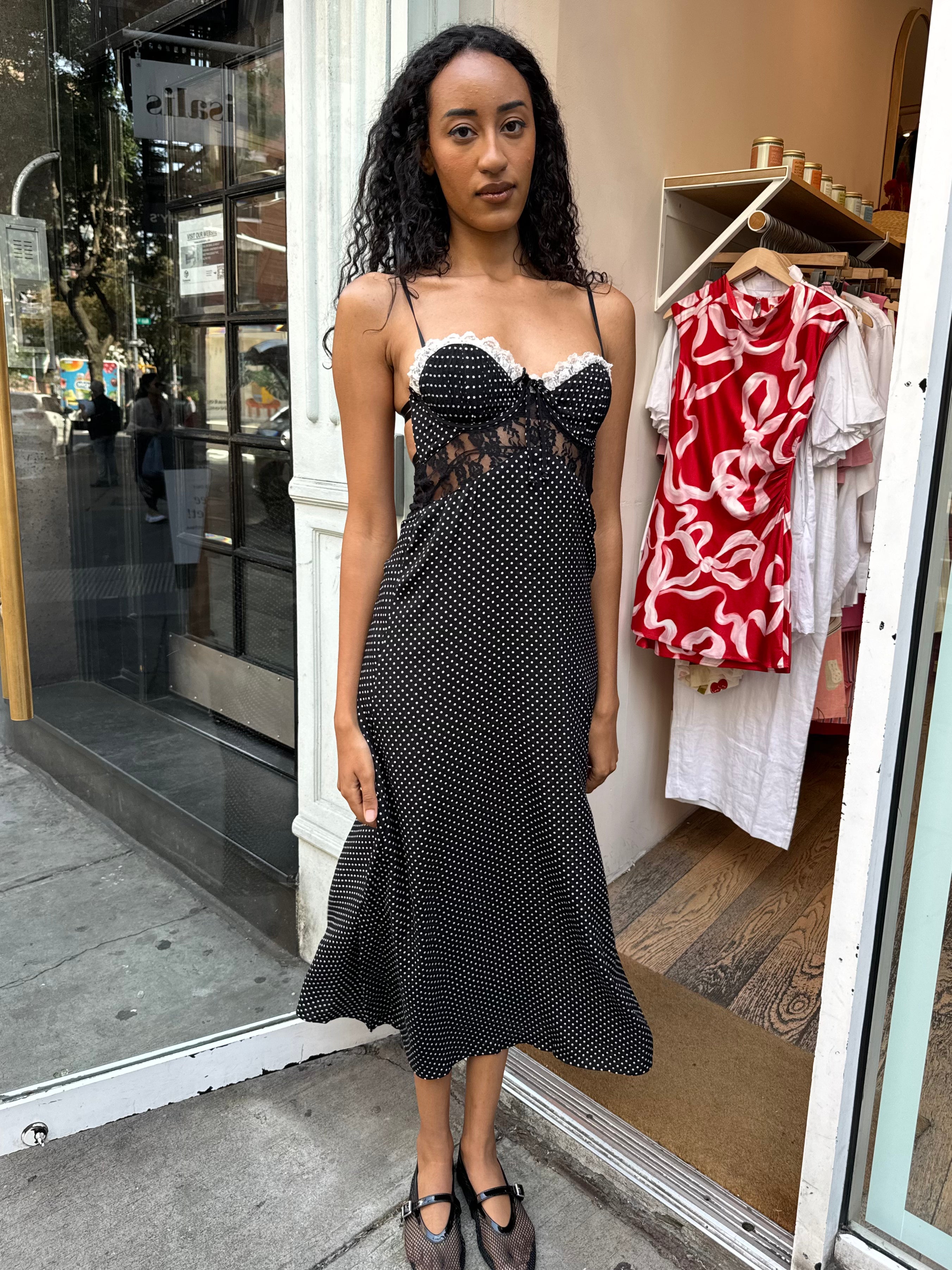 Premium Joan Black Lace Polka Dot Midi Dress