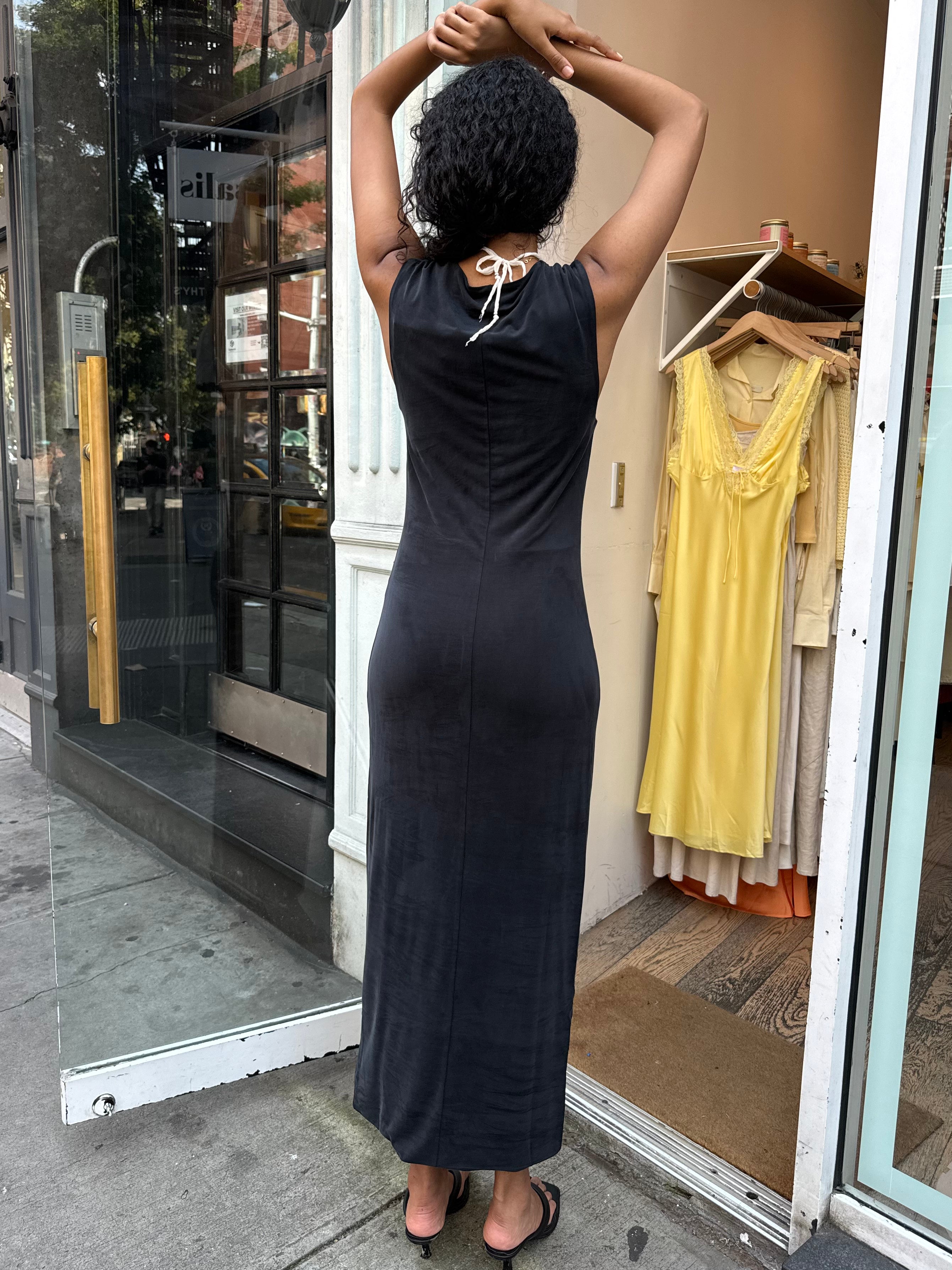 Premium Cupro Jersey Drape Dress - Ultimate Black Elegance