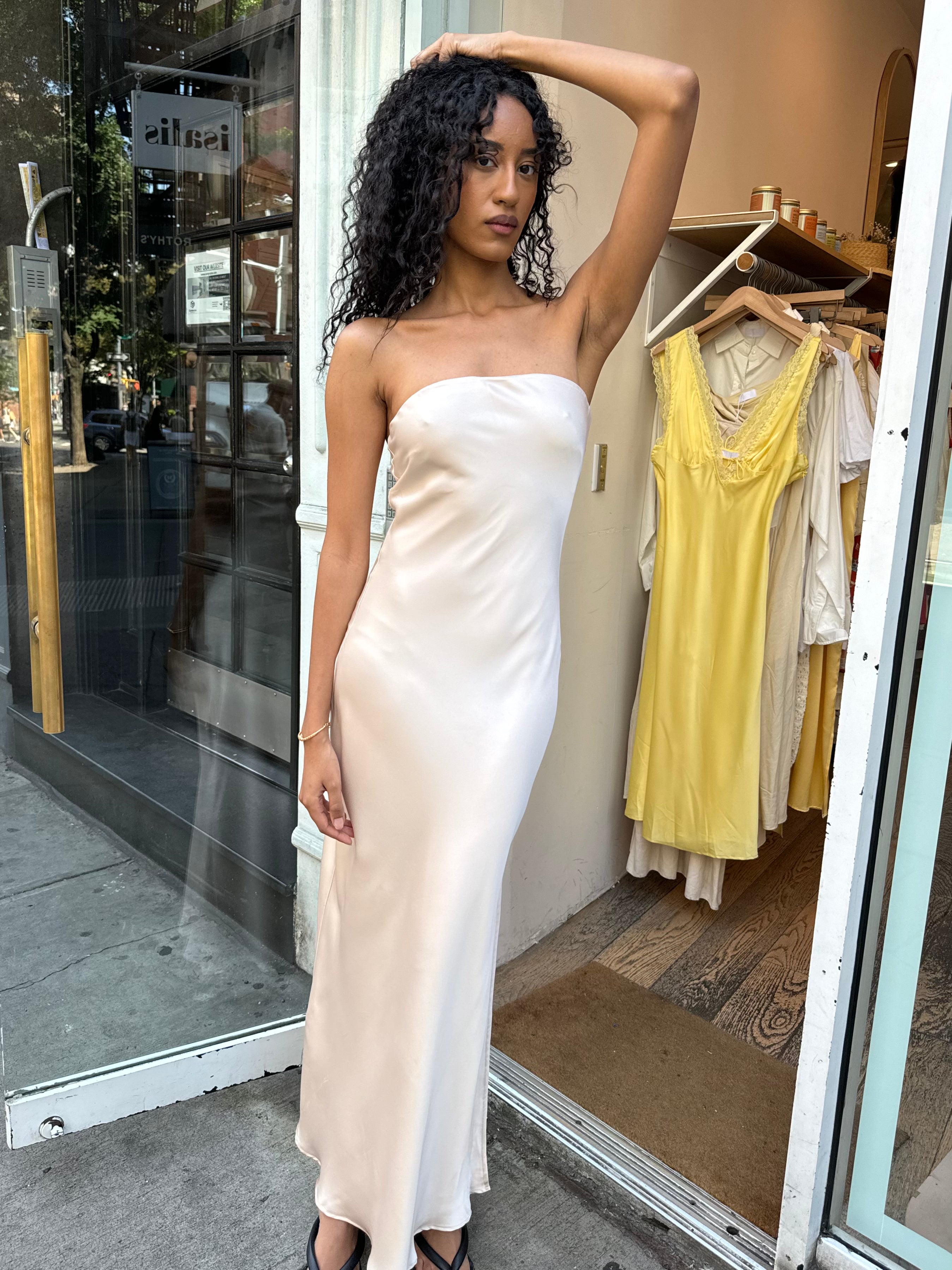 Premium Champagne Elegance: Greece Strapless Dress