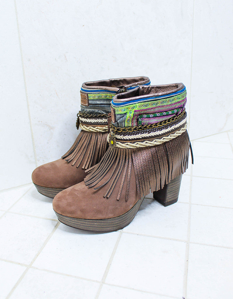 Premium Custom Boho High Heel Boots in Brown | Size 38 | Exclusive Design