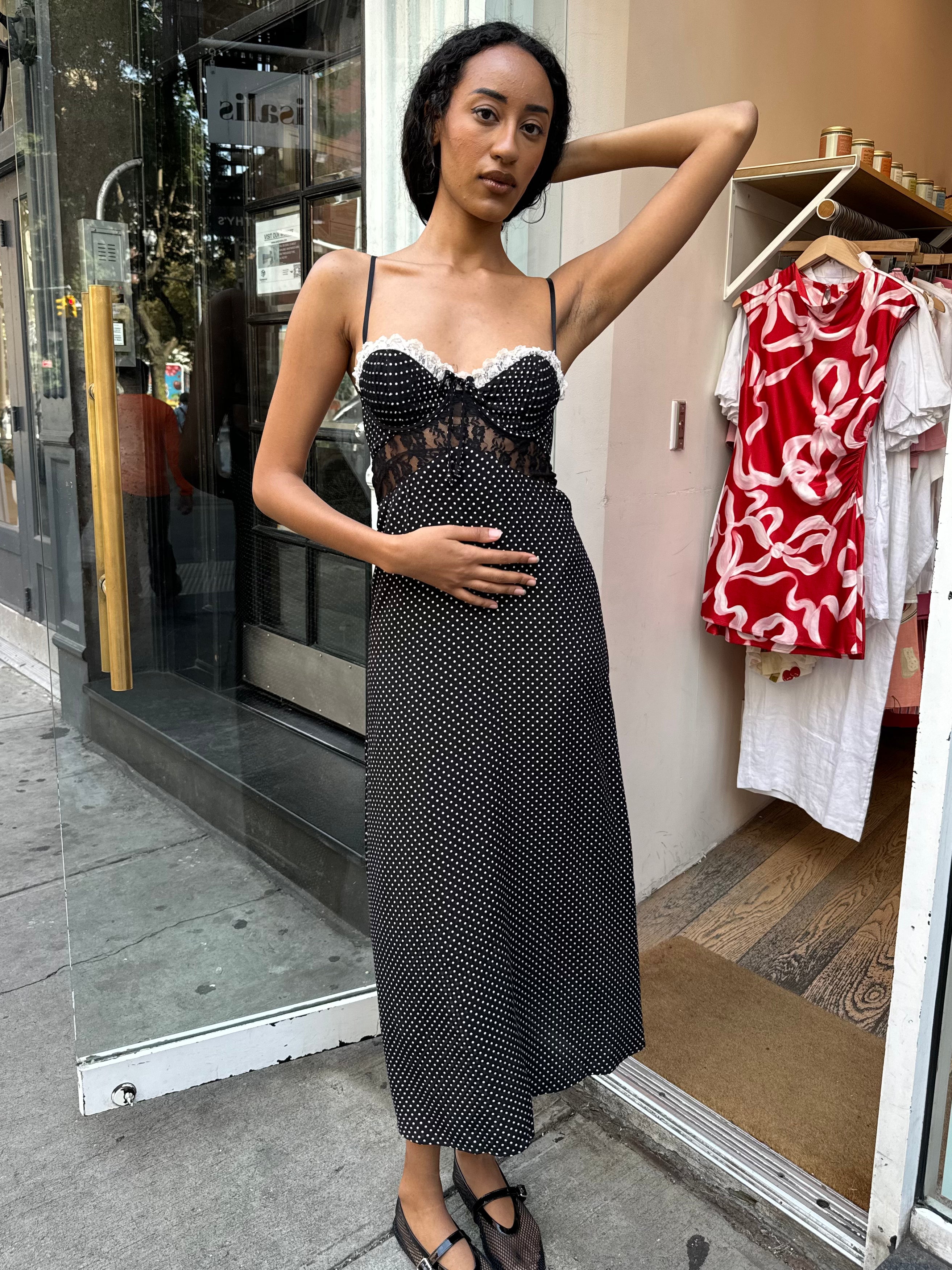 Premium Joan Black Lace Polka Dot Midi Dress