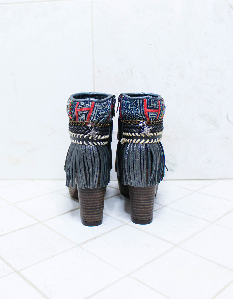Premium Custom Boho High Heel Boots in Black | Size 40 | Handmade Luxury