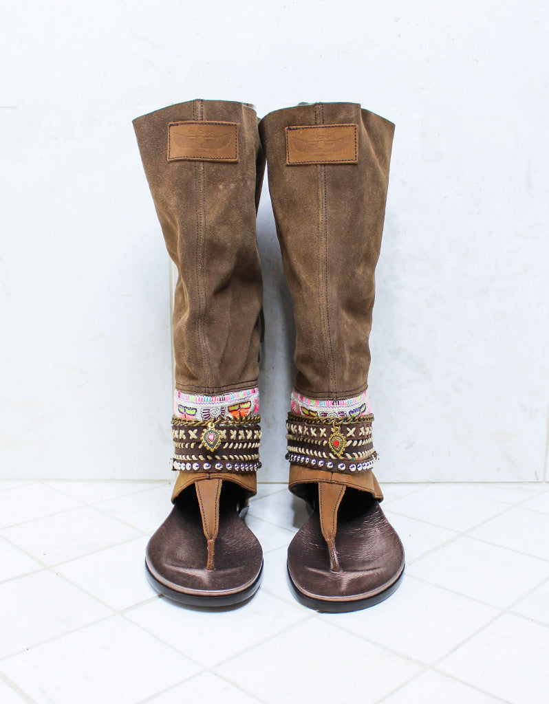 Premium Handmade Boho High Boot Sandals - Brown | Size 38 | Ultimate Comfort