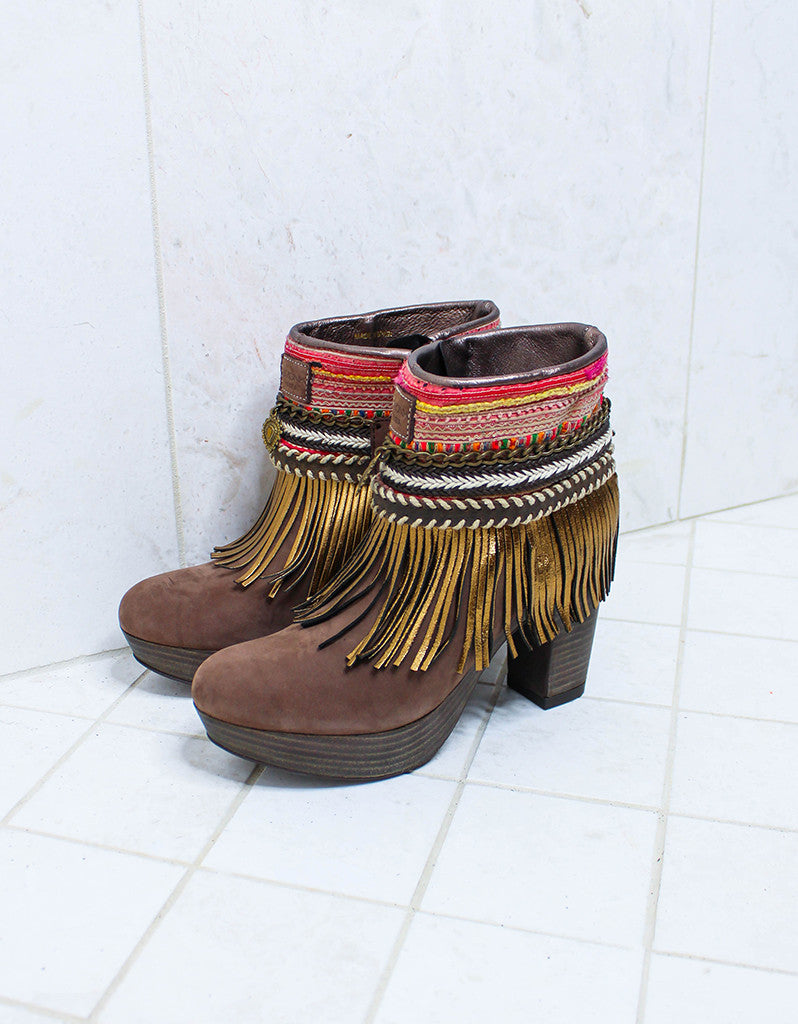 Premium Custom Boho High Heel Boots - Brown | Size 39