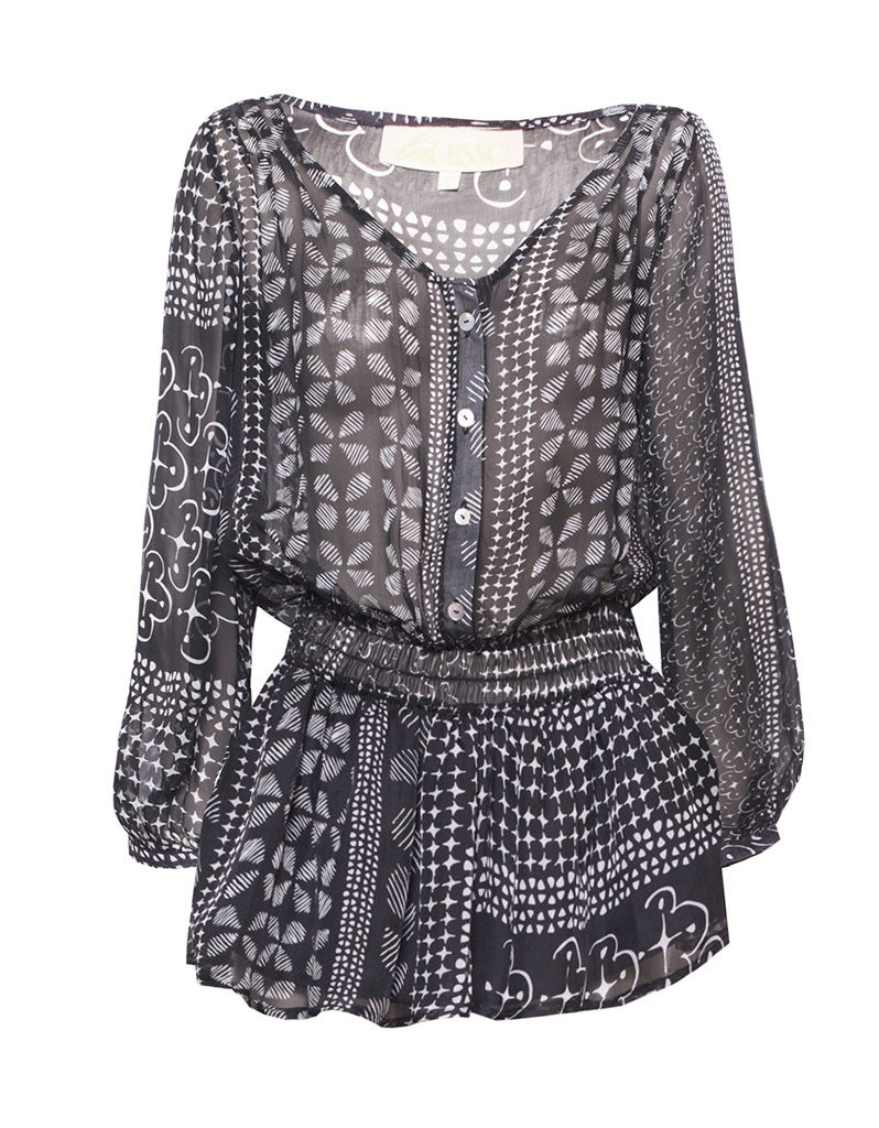 Premium laLESSO Furaha Silk Drop Waist Dress - Black/White Pattern
