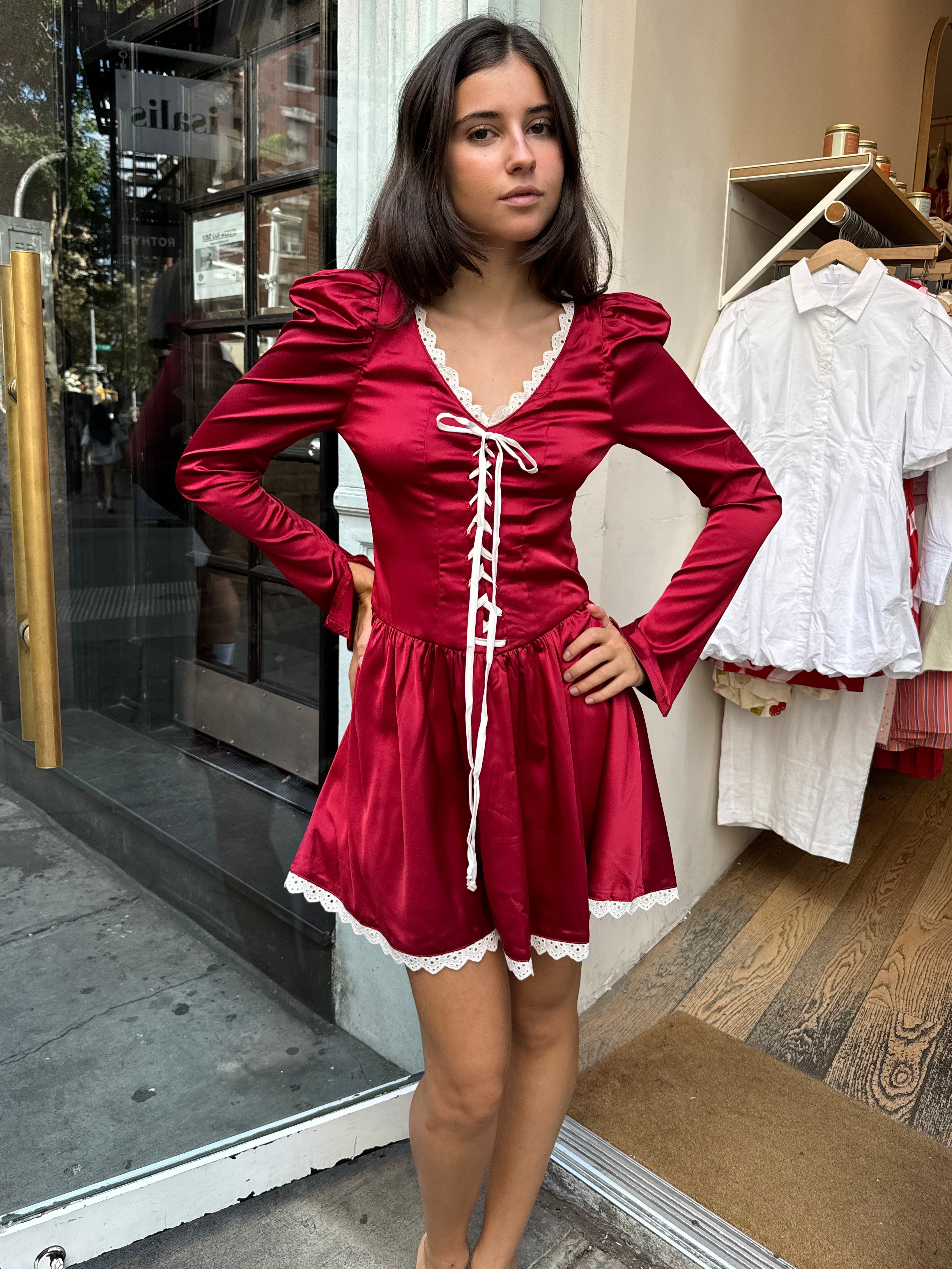 Premium Jezebel Cottage Dress - Vibrant Red