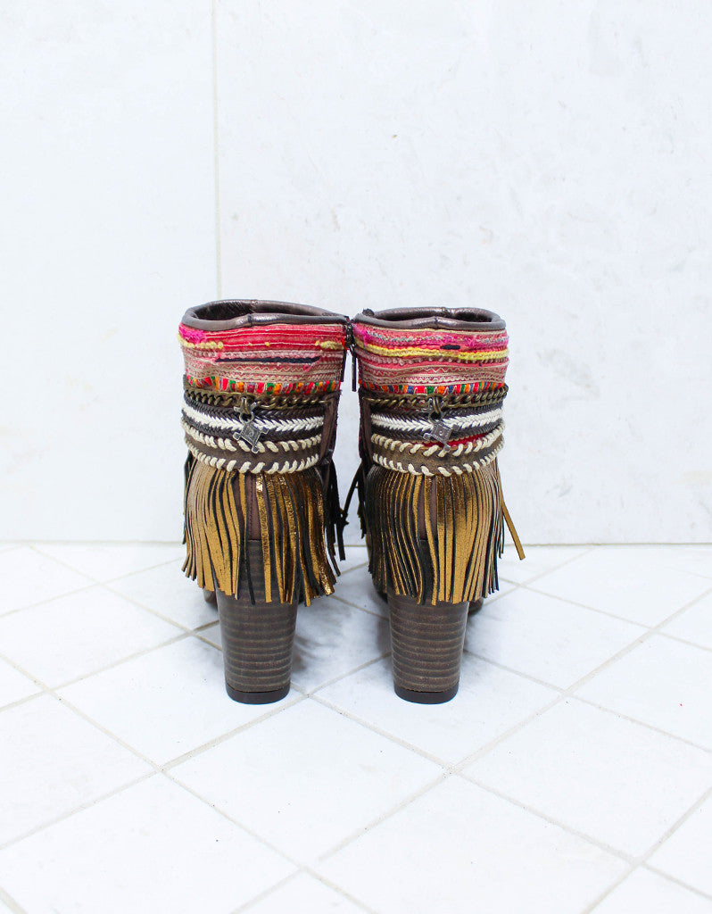 Premium Custom Boho High Heel Boots - Brown | Size 39