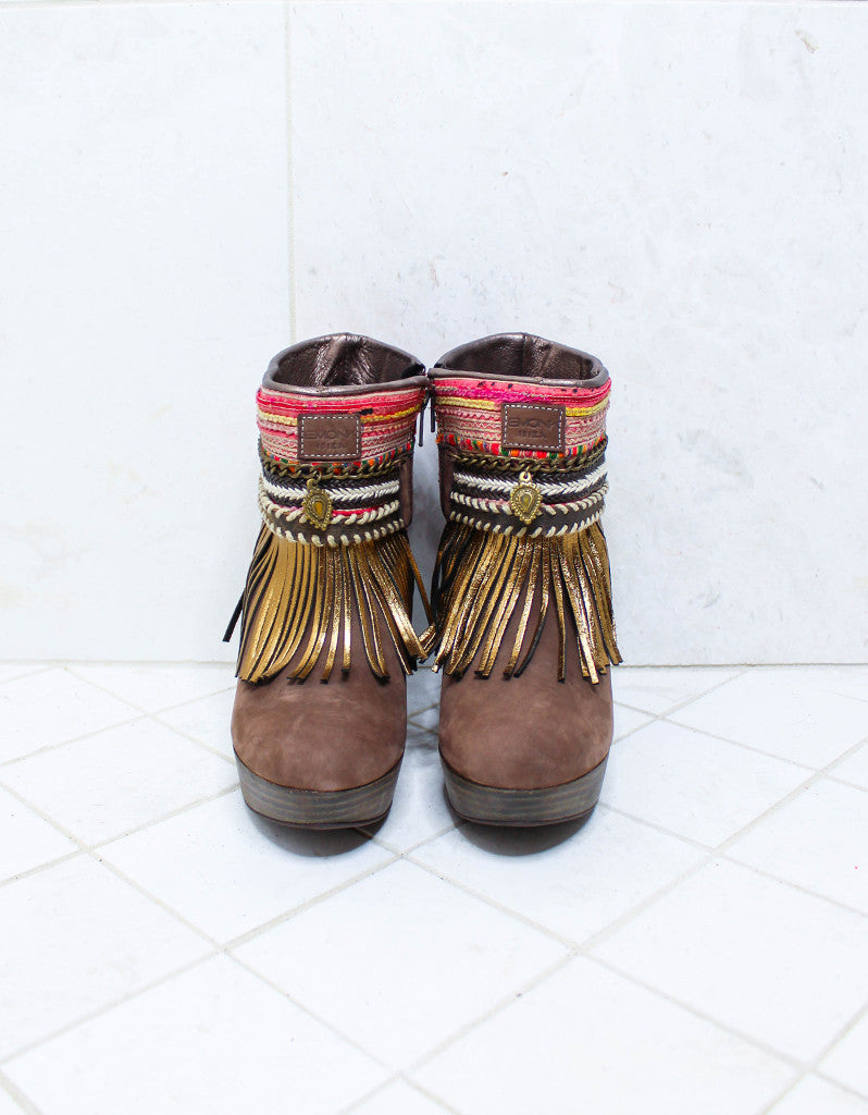 Premium Custom Boho High Heel Boots - Brown | Size 39