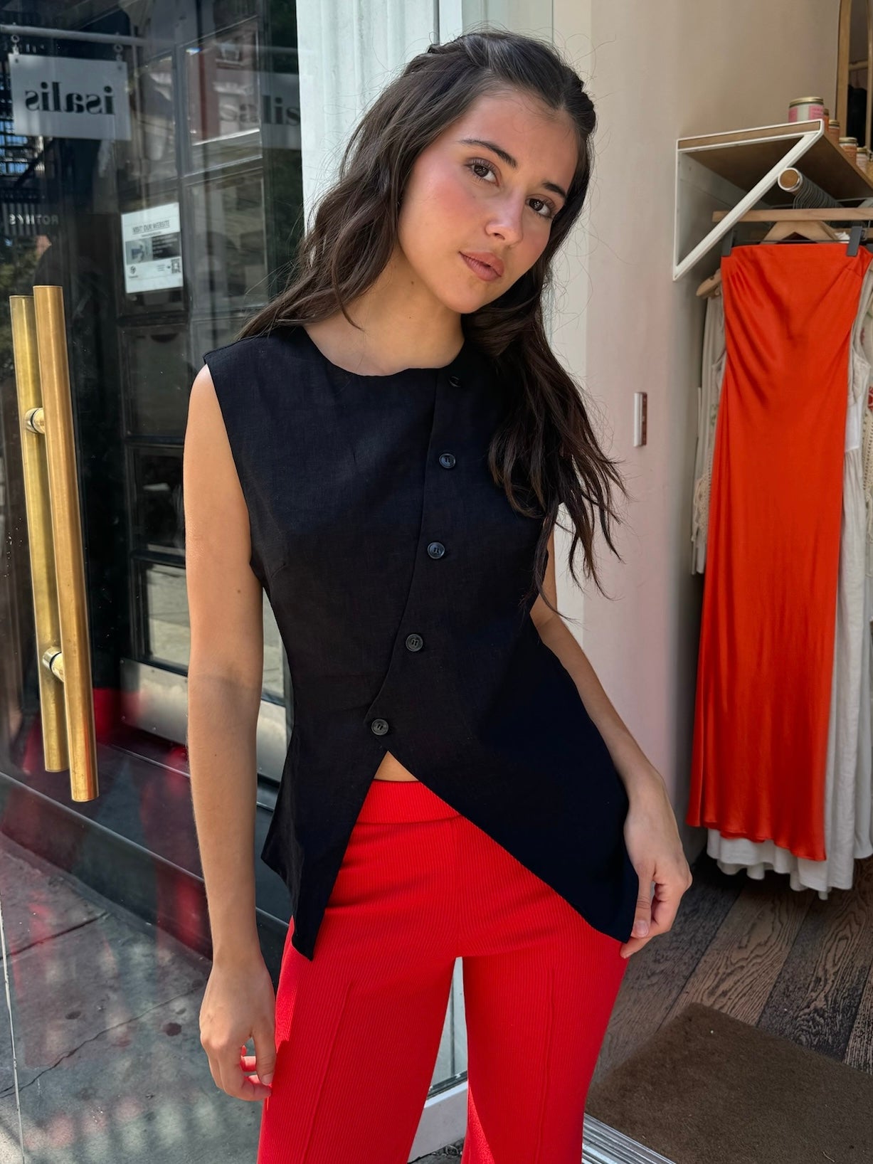 Premium Madix Asym Linen Vest - Black | Modern & Stylish