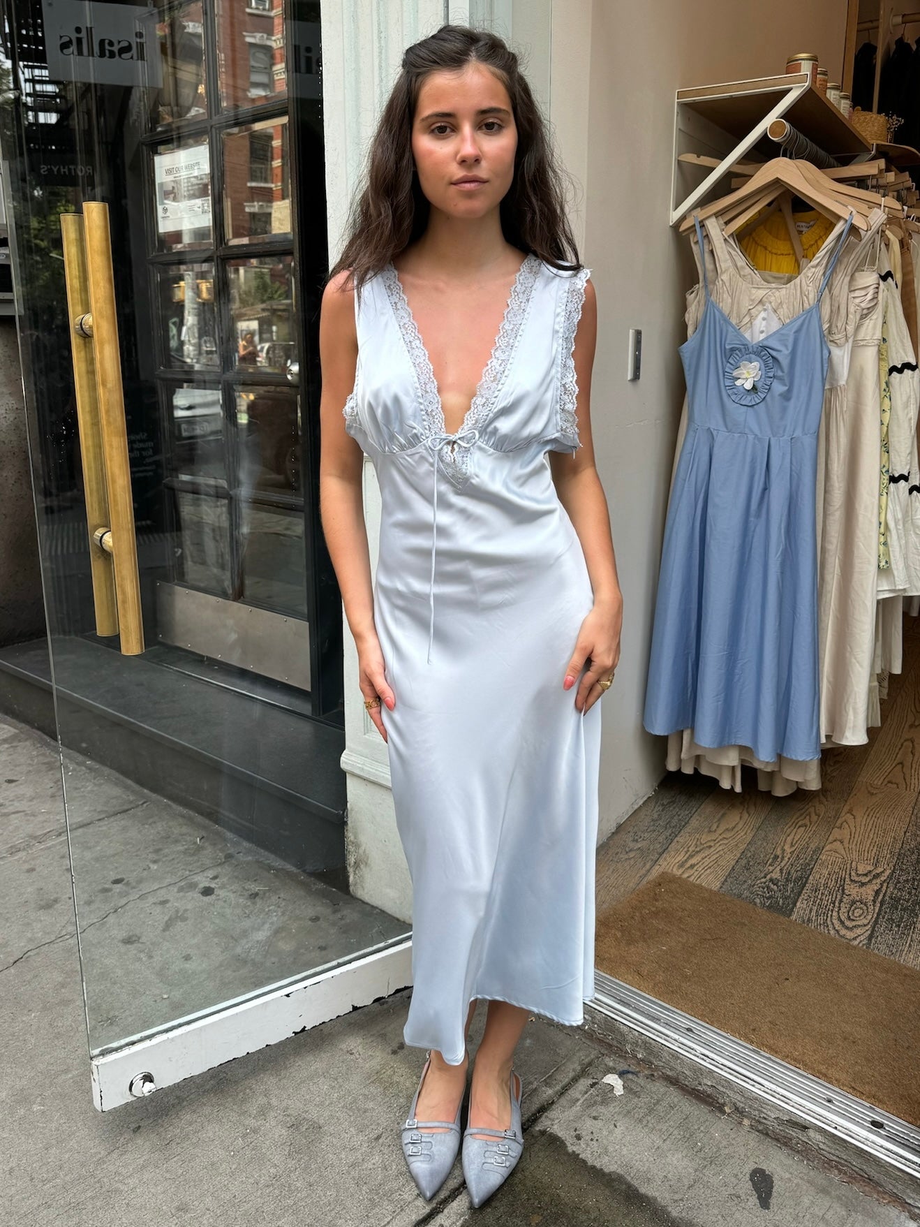 Premium DuSol Lace Maxi Dress - Sky & Yellow