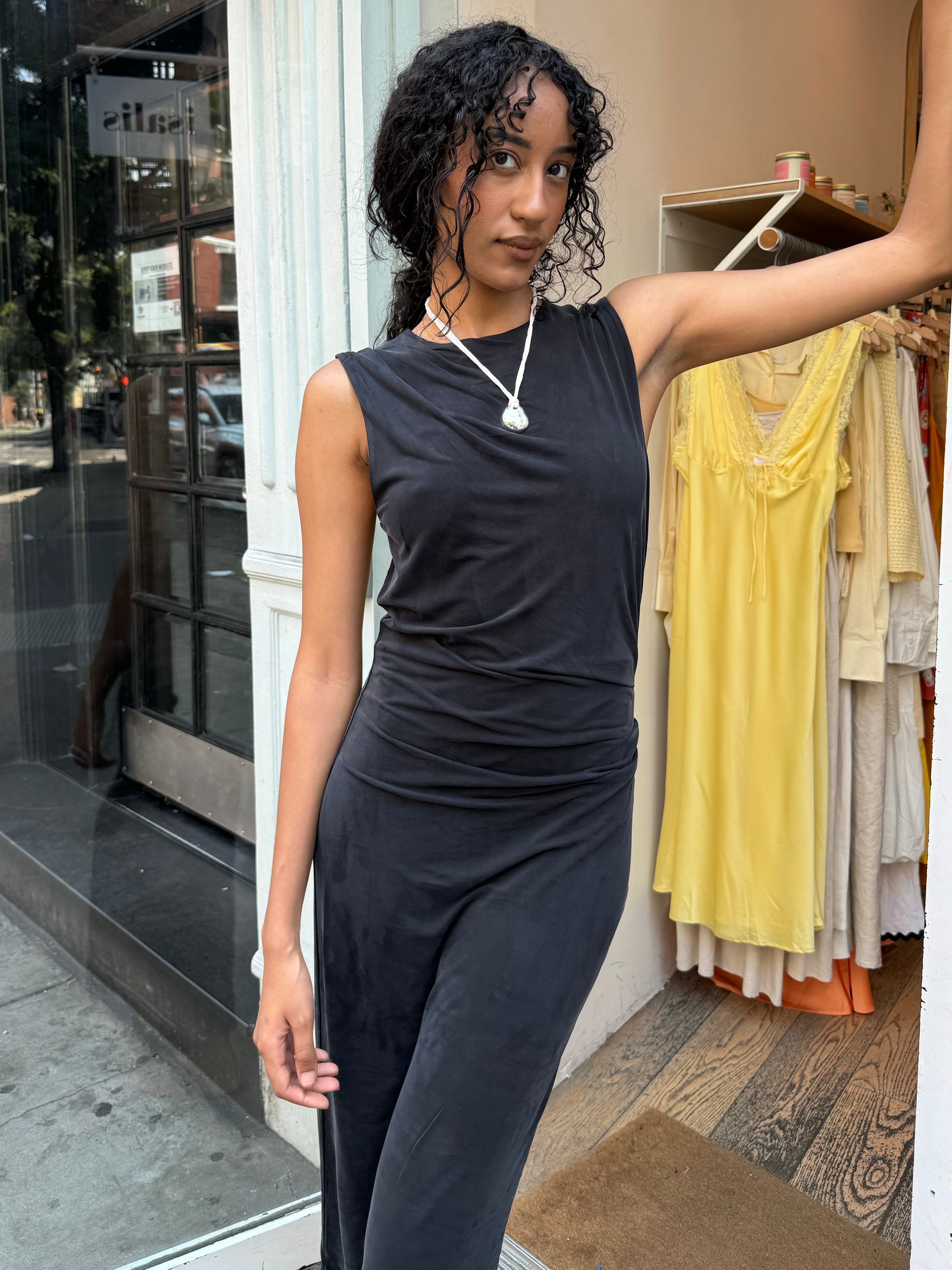 Premium Cupro Jersey Drape Dress - Ultimate Black Elegance