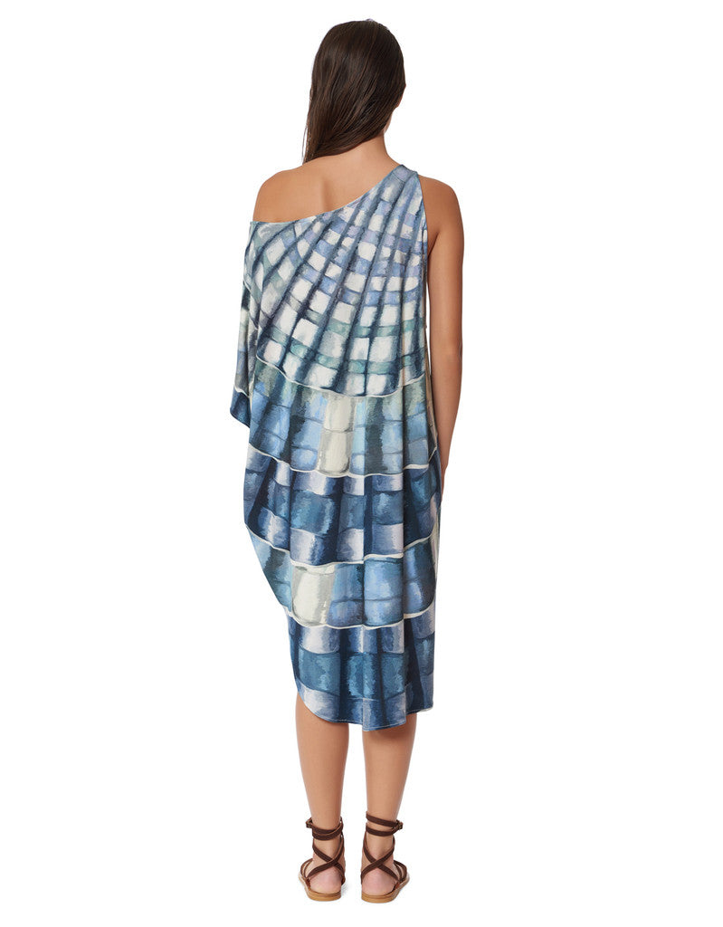 Premium Mara Hoffman One Shoulder Dashiki Dress - Shells Marine Print