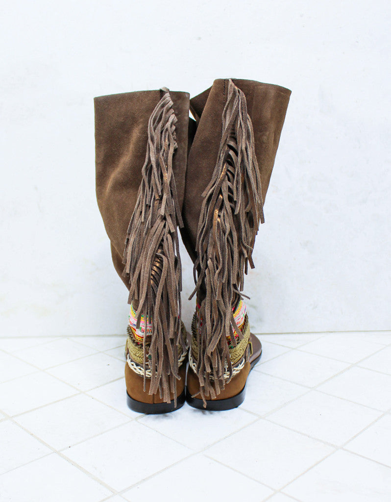 Premium Handmade Boho High Boot Sandals in Brown | Size 41