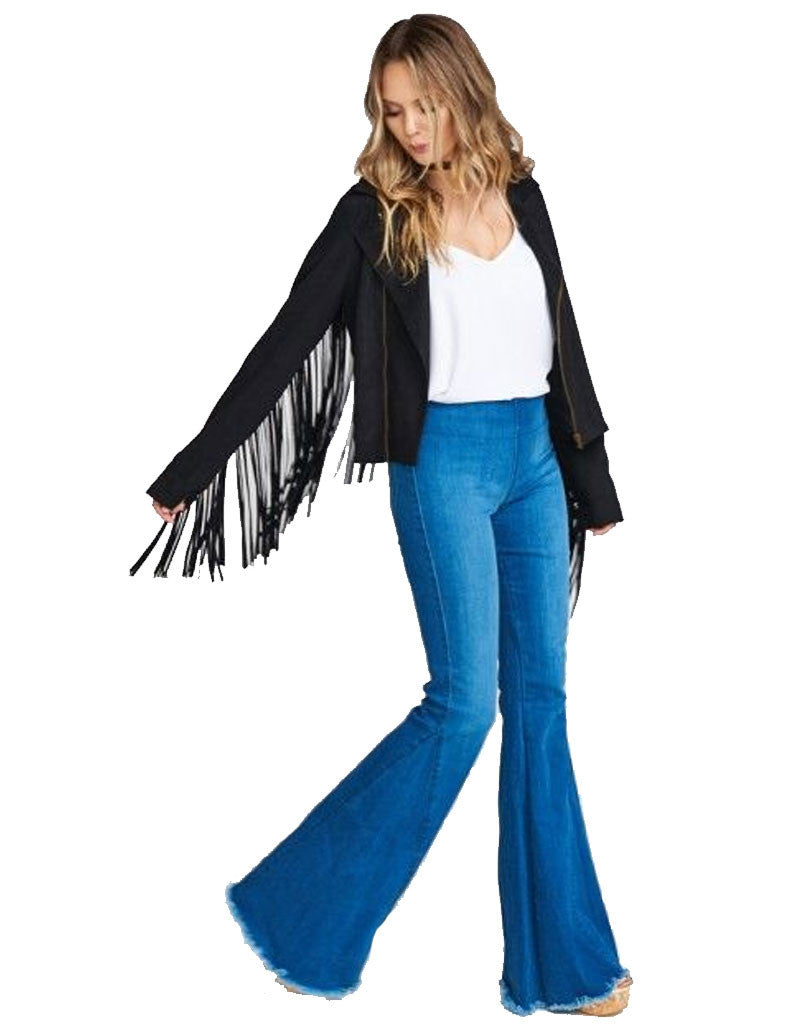 Premium Show Me Your Mumu Ojai Fringe Jacket - Black Faux Suede
