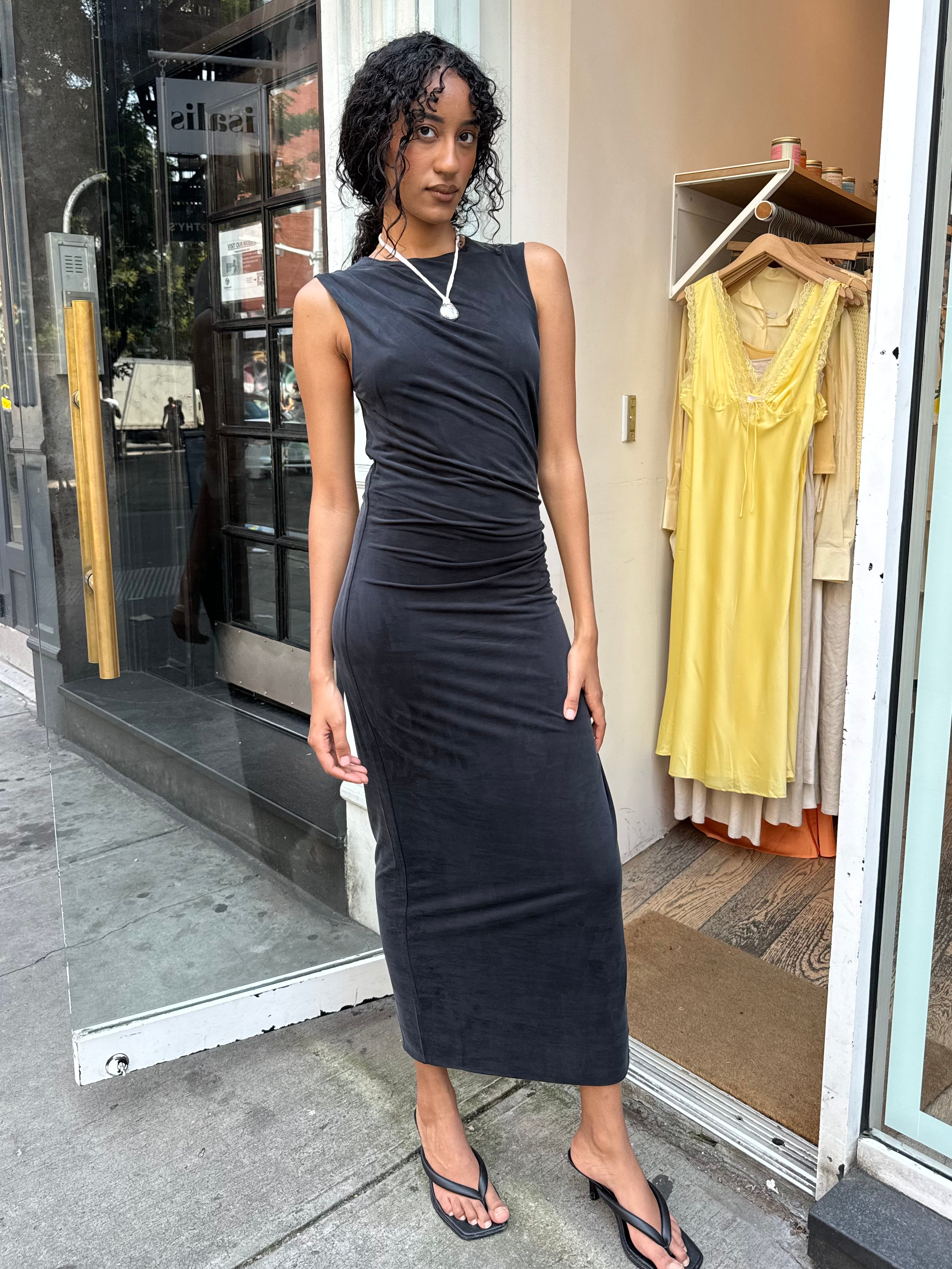 Premium Cupro Jersey Drape Dress - Ultimate Black Elegance